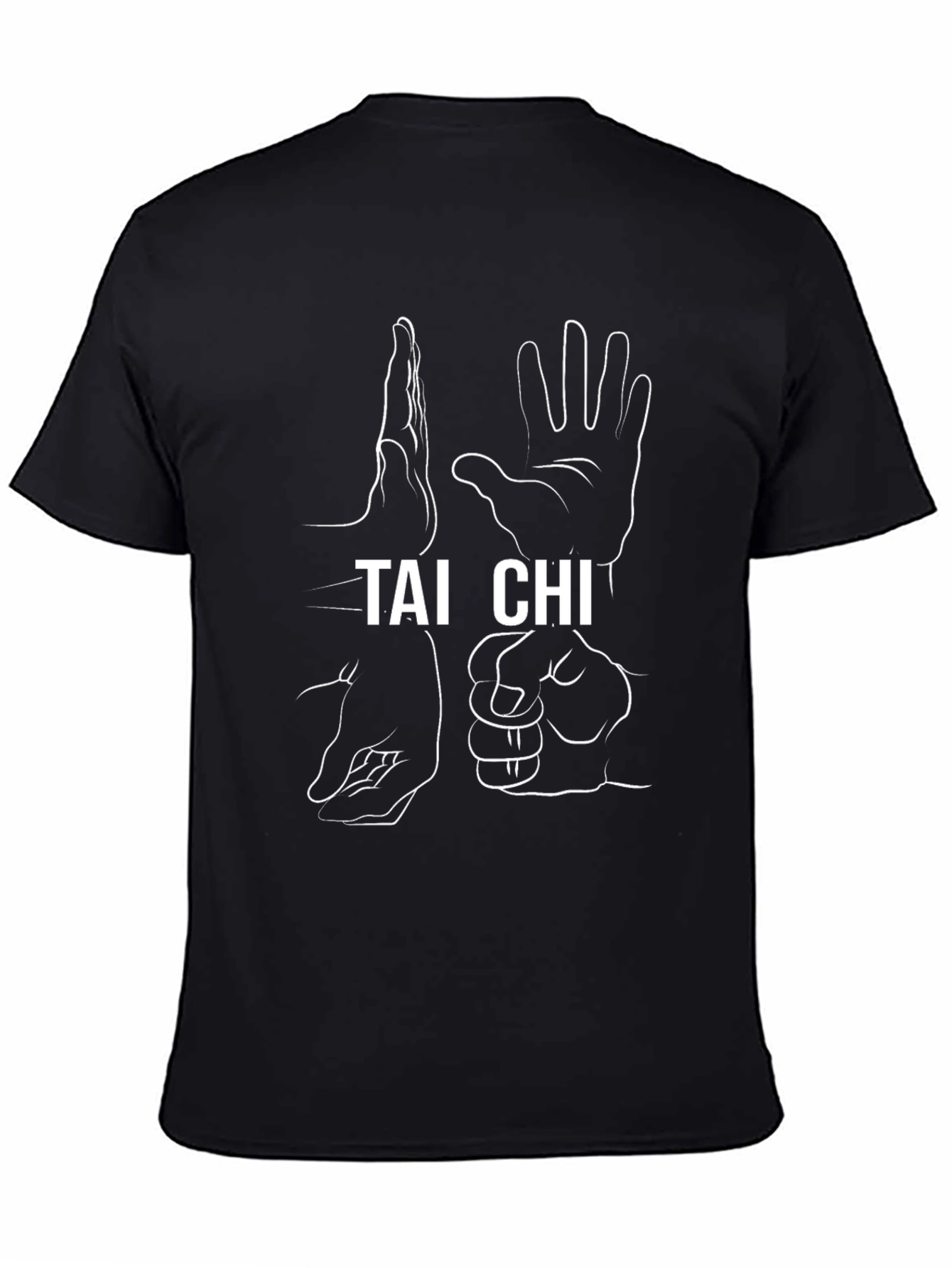 Tai Chi Hand Gesture Graphic Tee - Black Cotton Blend
