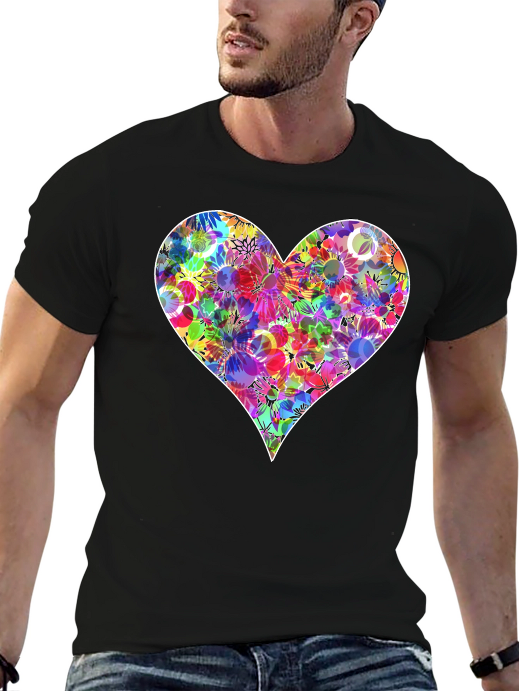 Floral Heart Graphic T-Shirt - Stylish Black Tee