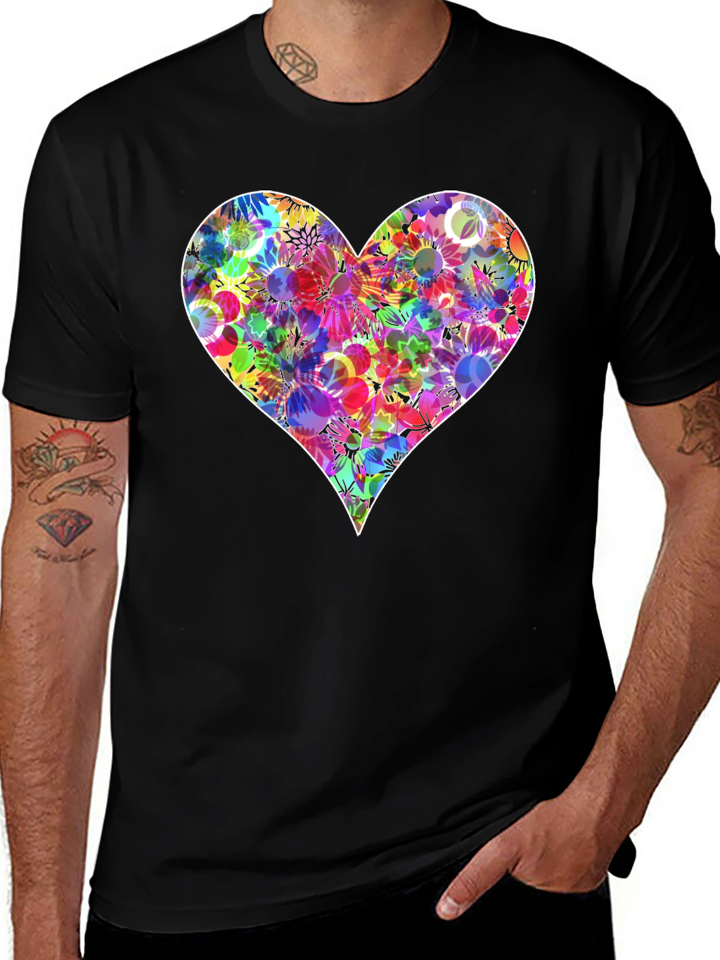 Floral Heart Graphic T-Shirt - Stylish Black Tee