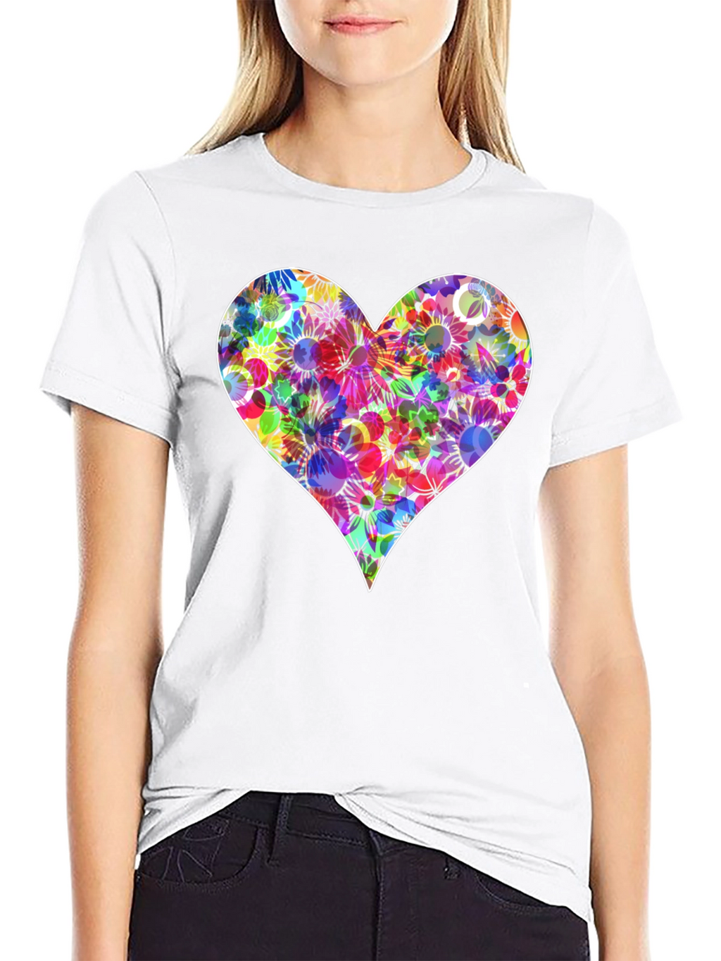 Floral Heart Graphic T-Shirt - Stylish Black Tee