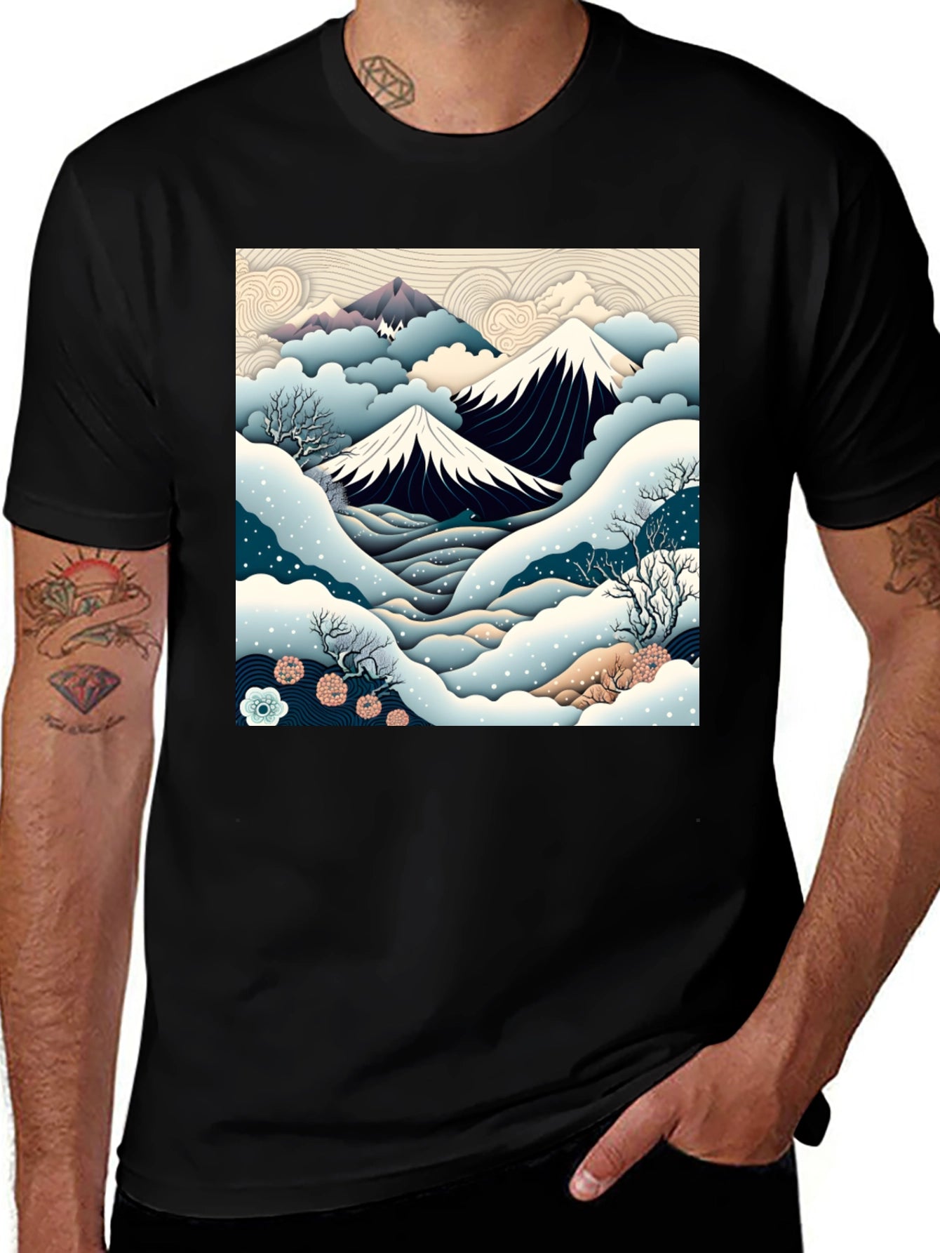 Japanese Mountain Scene Graphic Tee