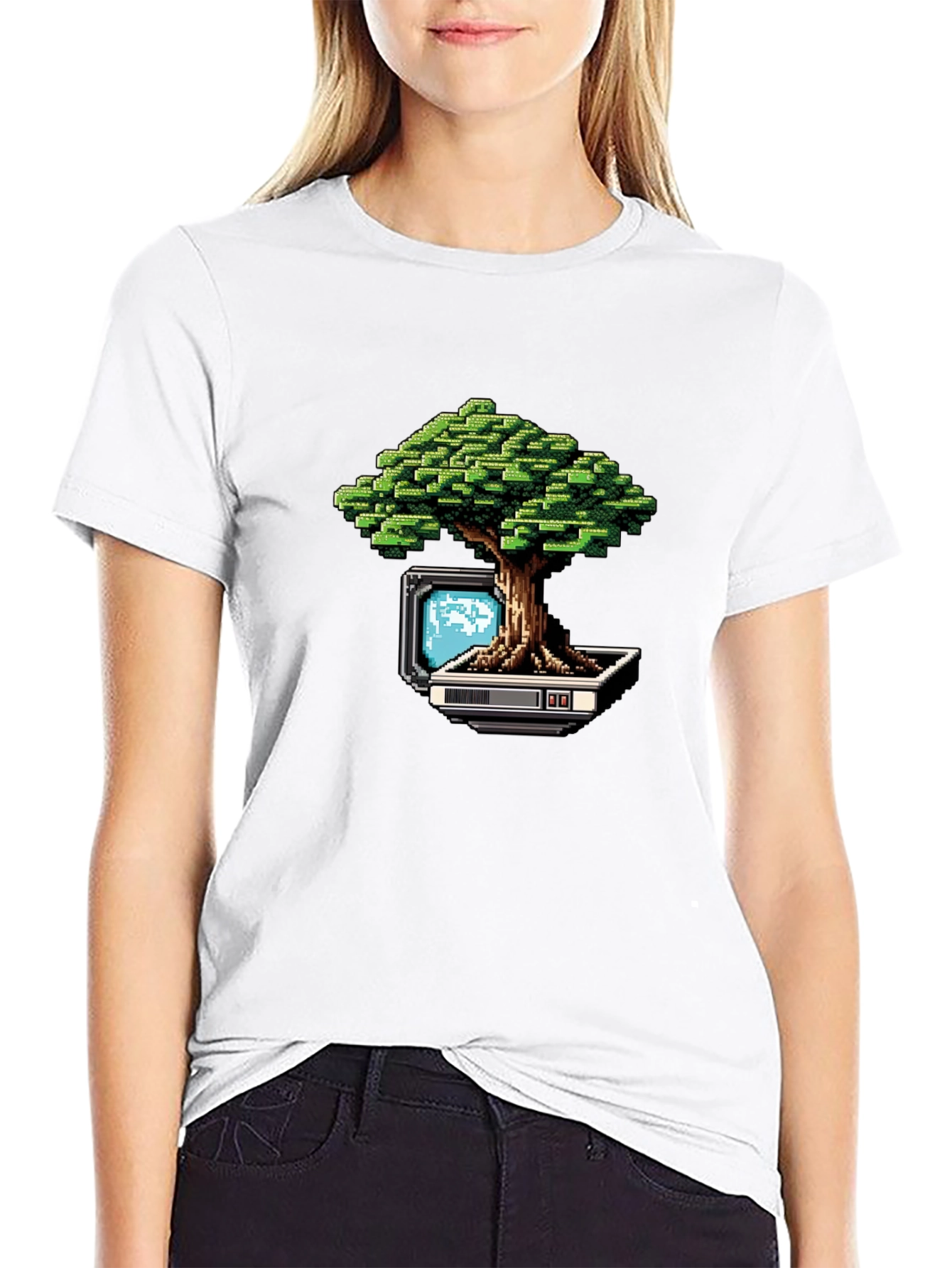 Pixel Bonsai Black T-Shirt - Retro Gaming Style