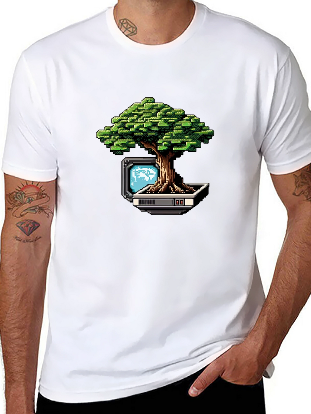 Pixel Bonsai Black T-Shirt - Retro Gaming Style