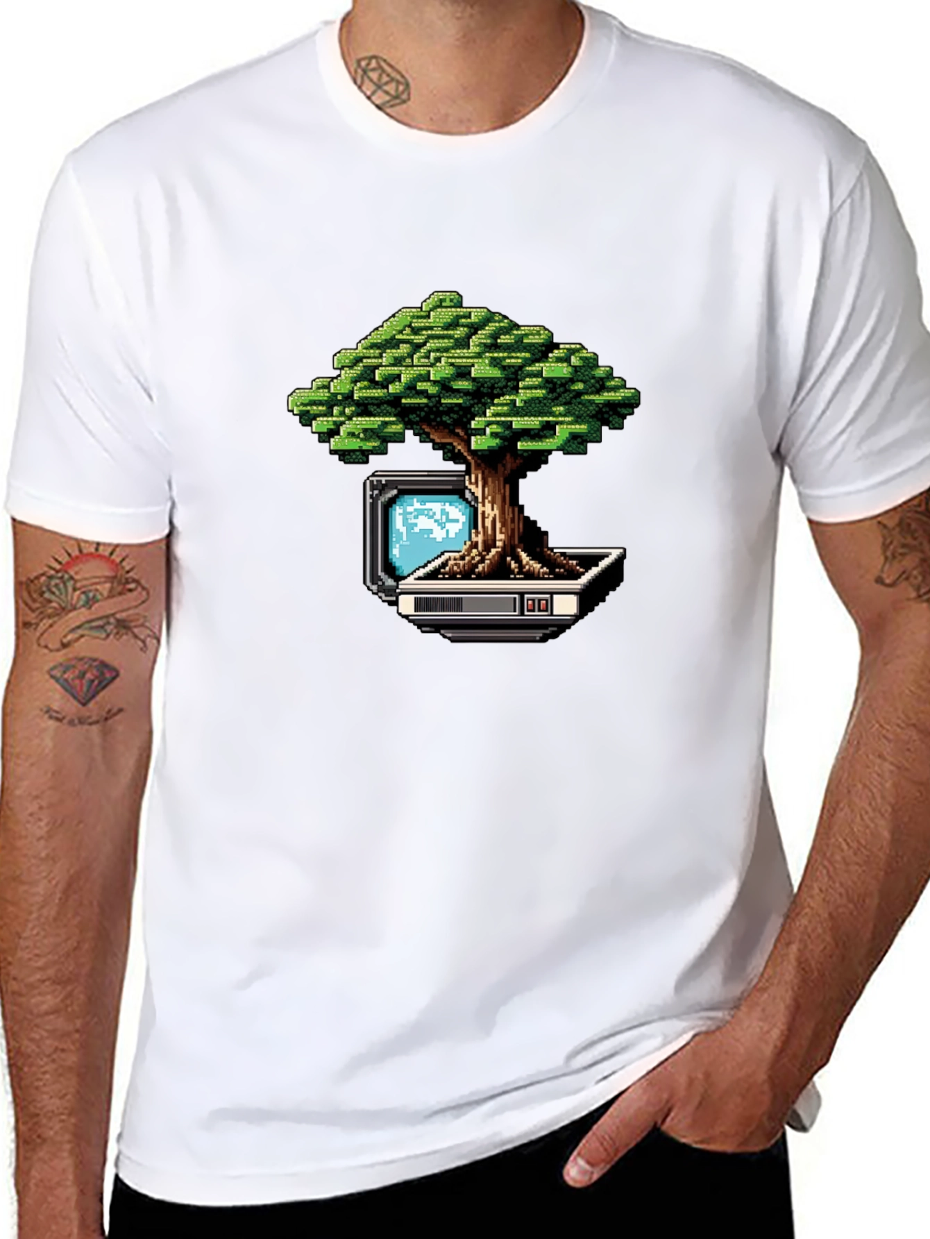 Pixel Bonsai Black T-Shirt - Retro Gaming Style