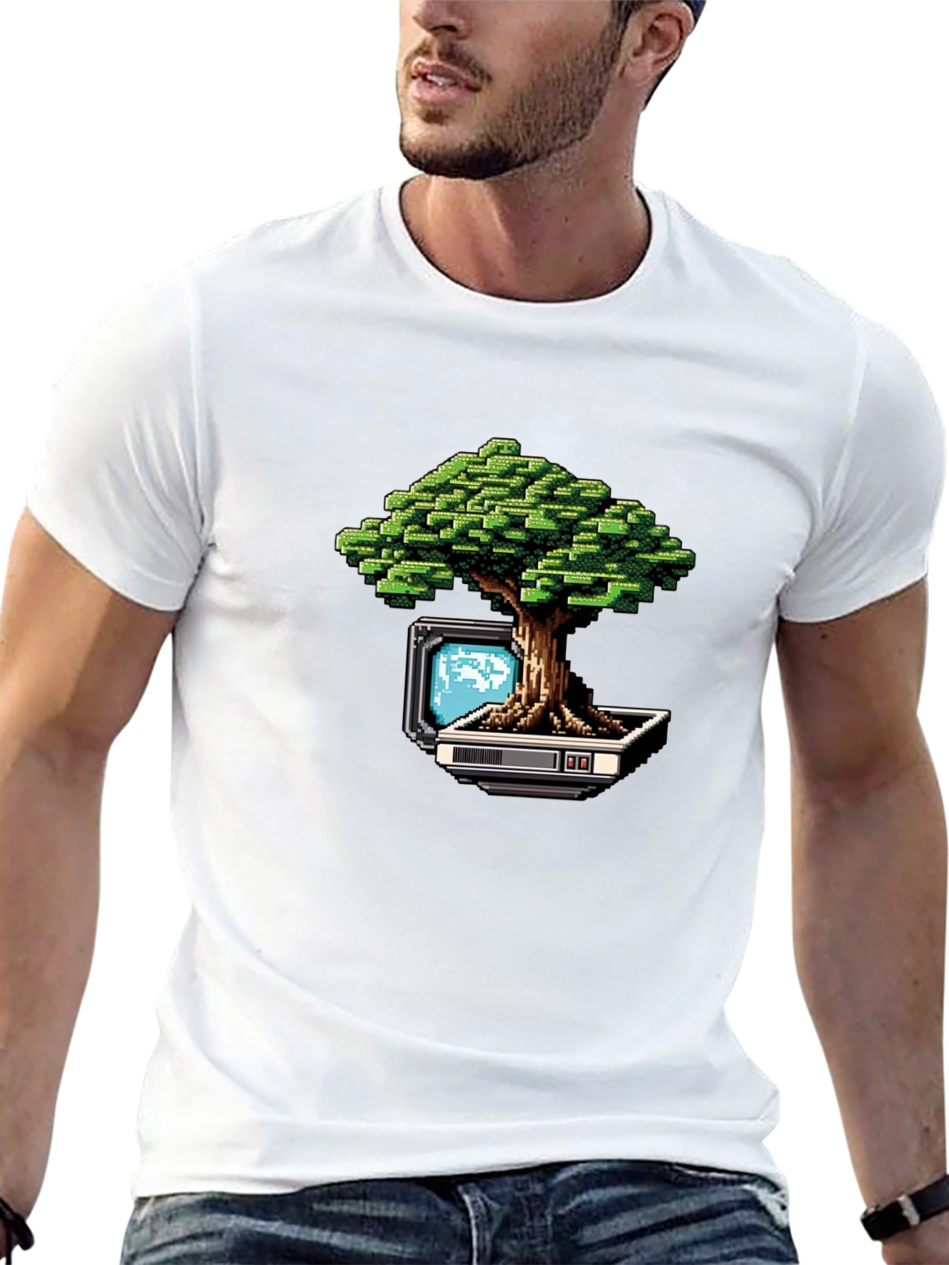 Pixel Bonsai Black T-Shirt - Retro Gaming Style