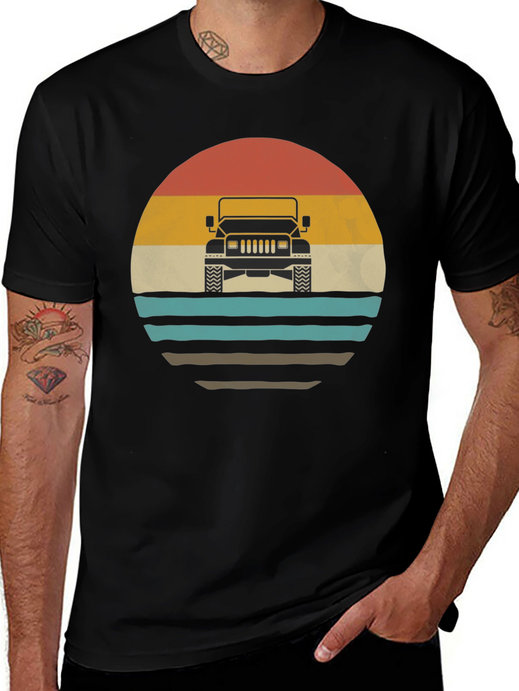 Retro Sunset Jeep T-Shirt - Classic Off-Road Style