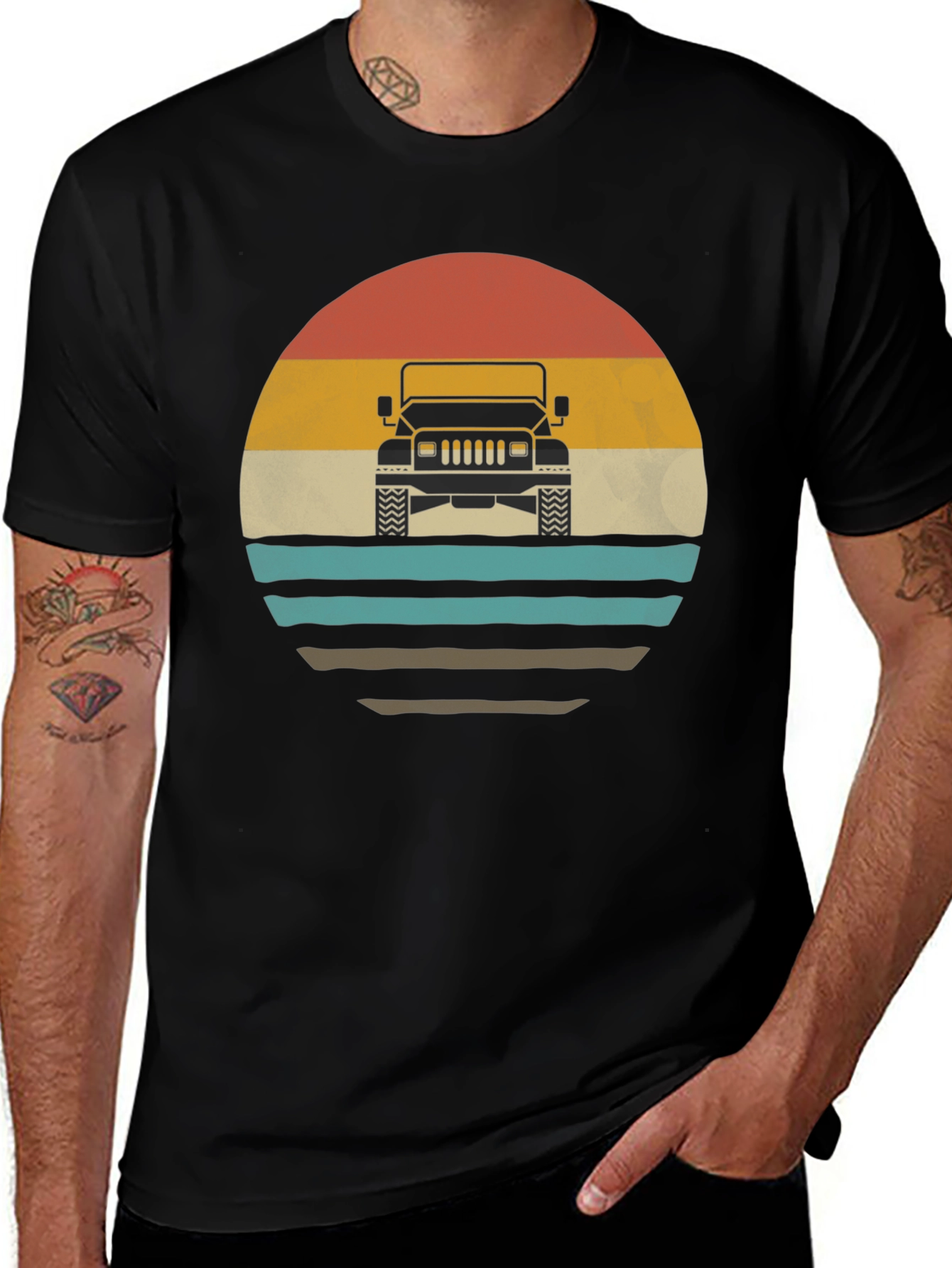 Retro Sunset Jeep T-Shirt - Classic Off-Road Style