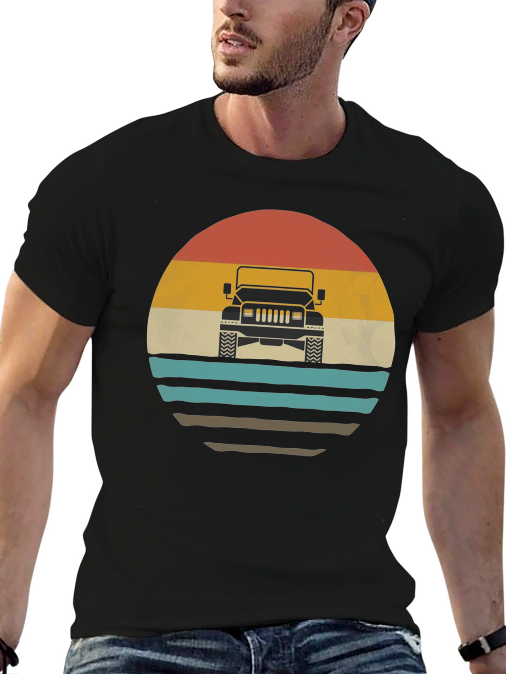 Retro Sunset Jeep T-Shirt - Classic Off-Road Style