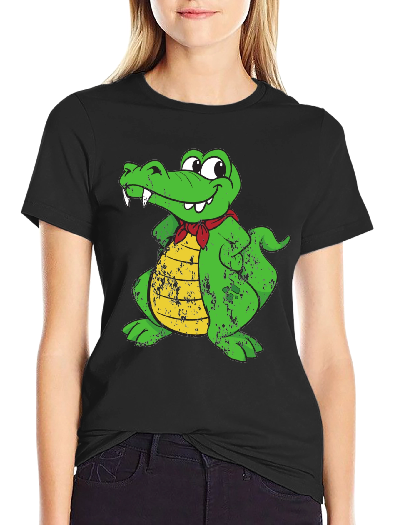 Funny Crocodile Cartoon Graphic Print T-Shirt
