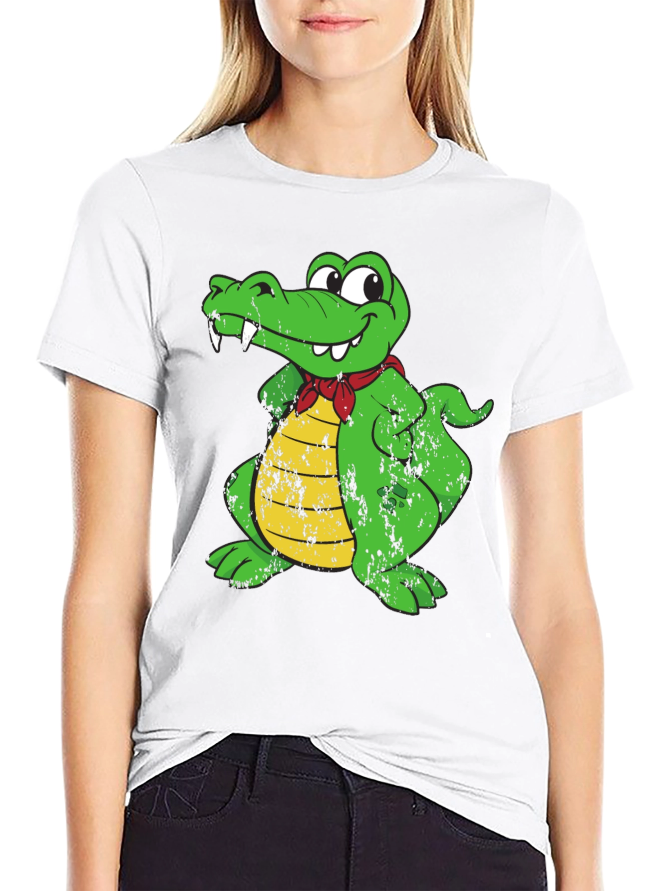 Funny Crocodile Cartoon Graphic Print T-Shirt