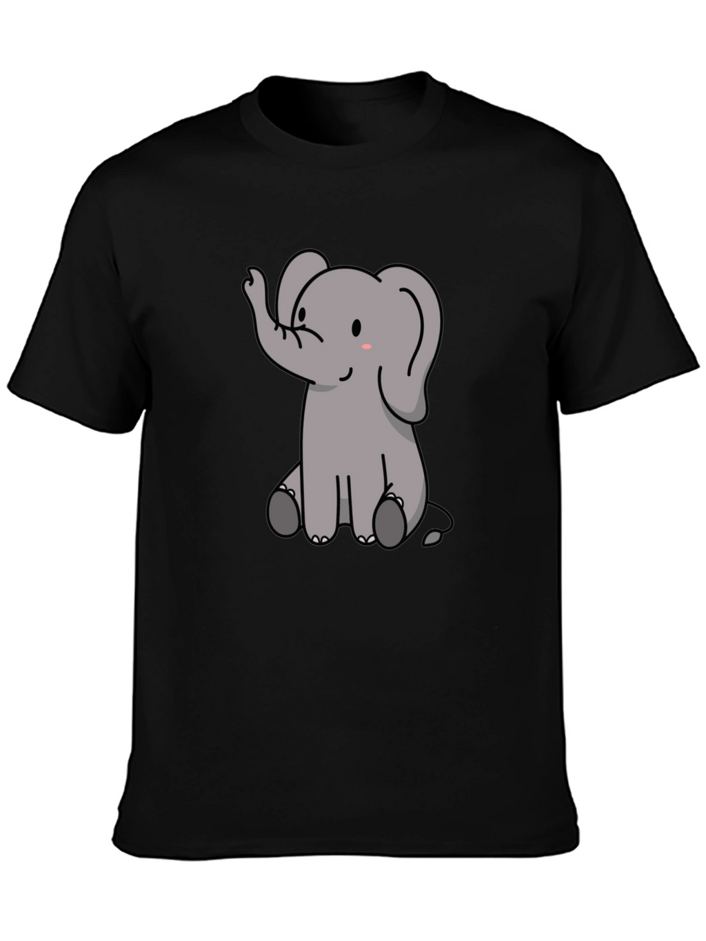 Cute Elephant Graphic Print Black T-Shirt