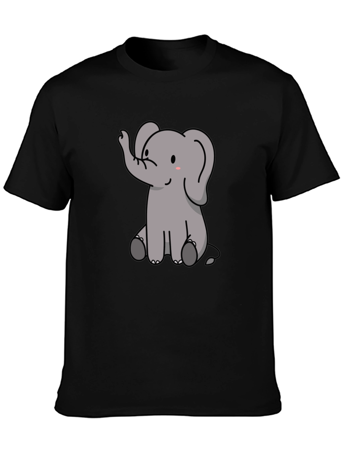 Cute Elephant Graphic Print Black T-Shirt
