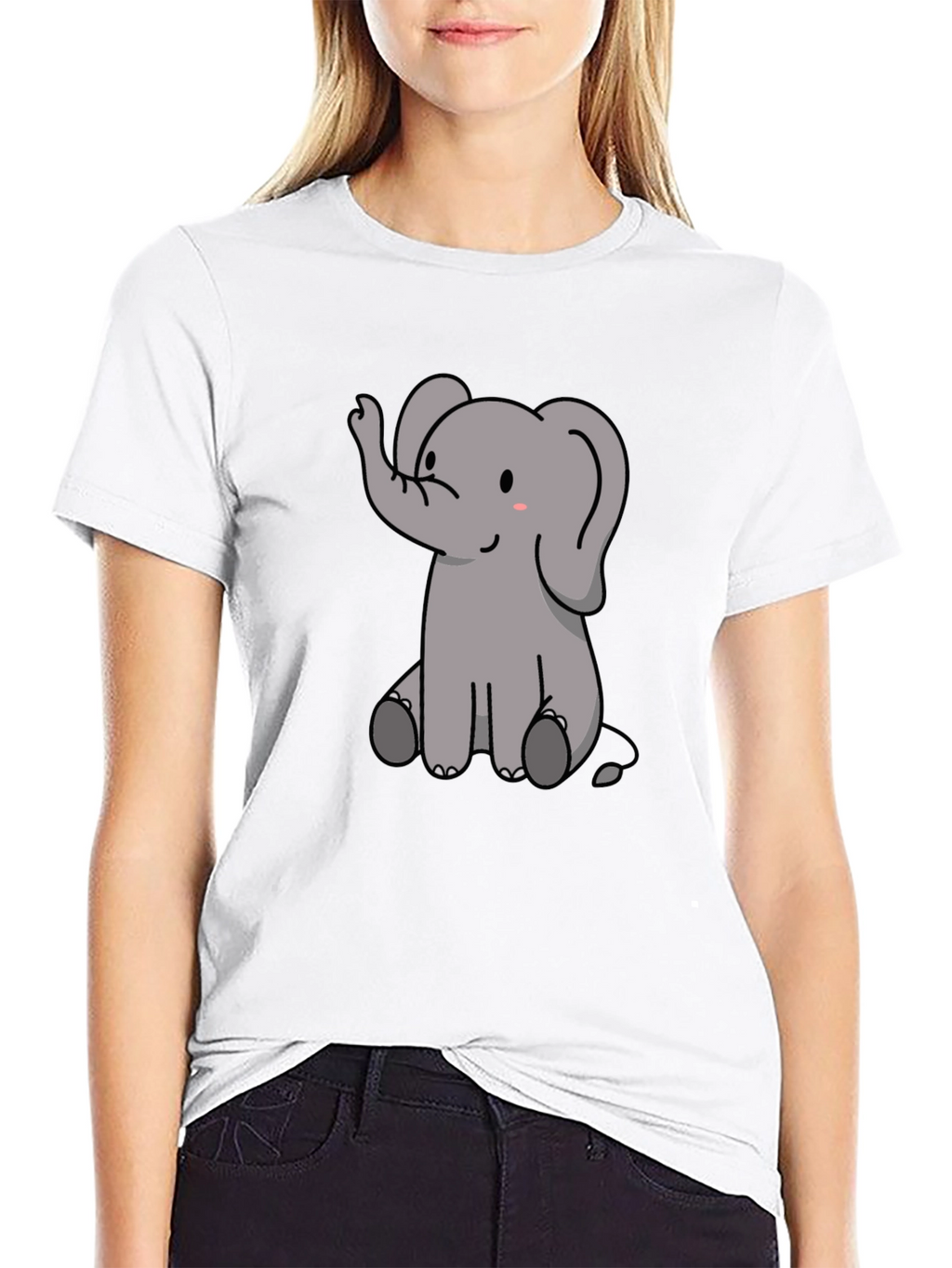 Cute Elephant Graphic Print Black T-Shirt