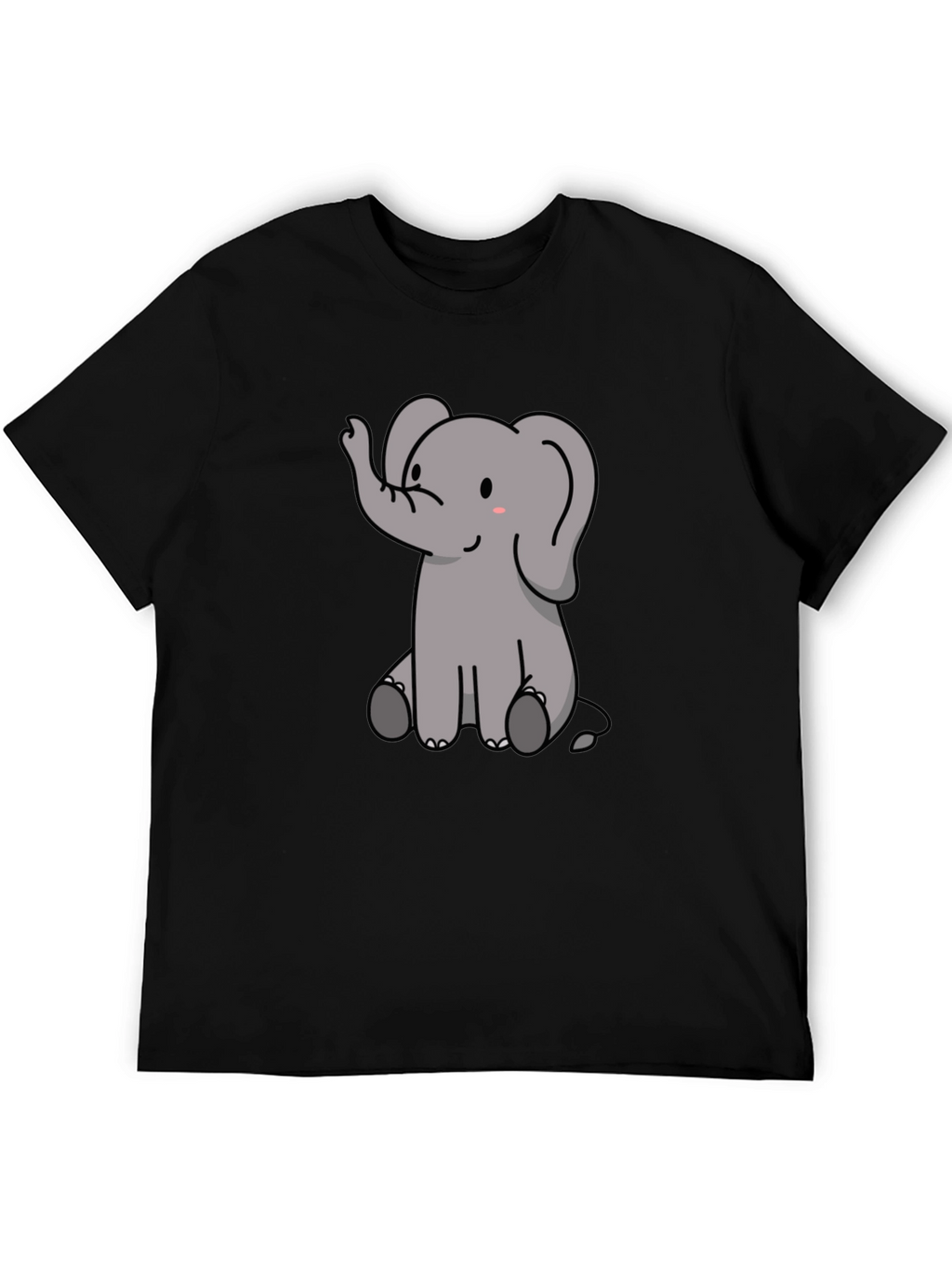Cute Elephant Graphic Print Black T-Shirt