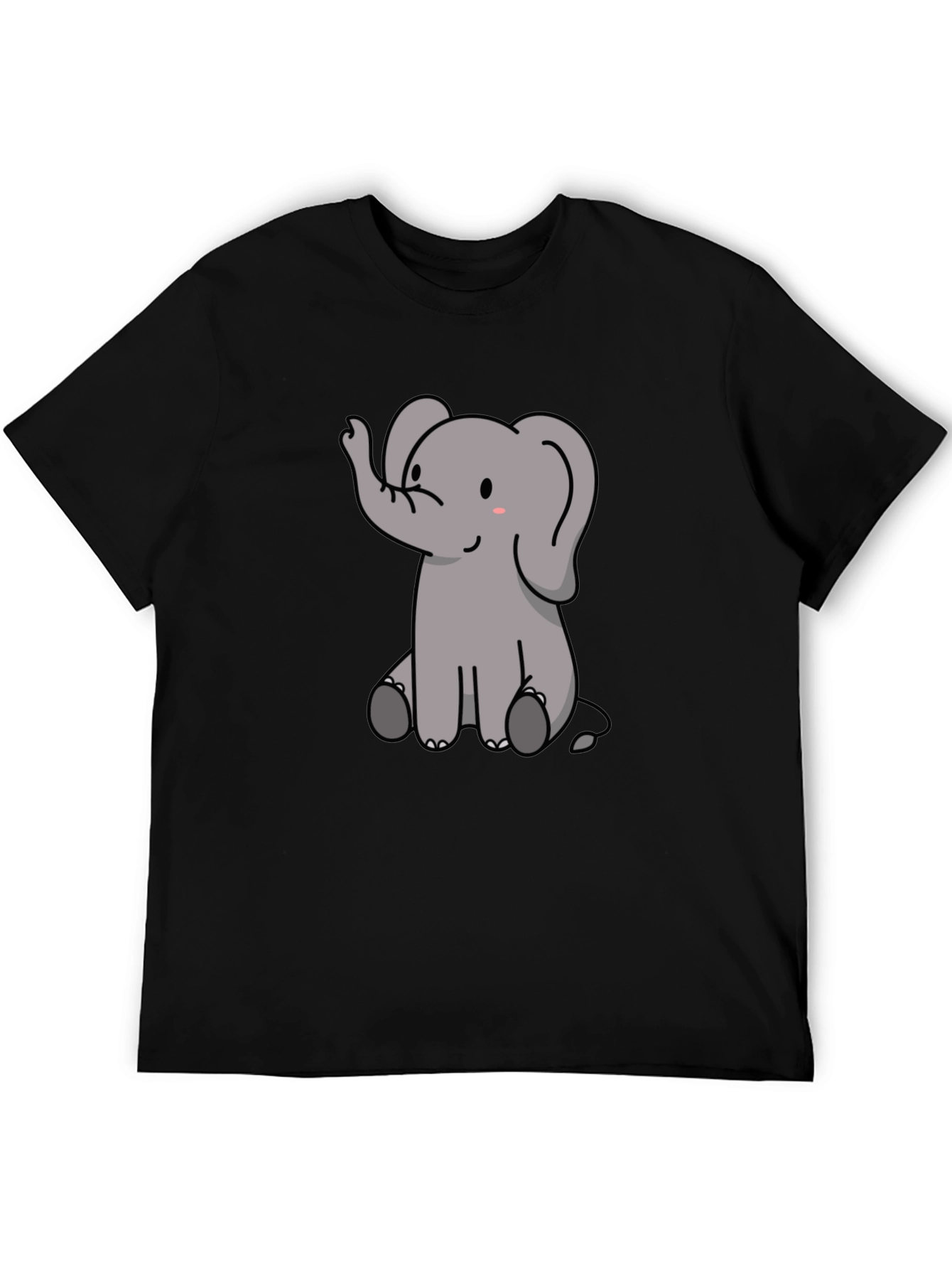 Cute Elephant Graphic Print Black T-Shirt