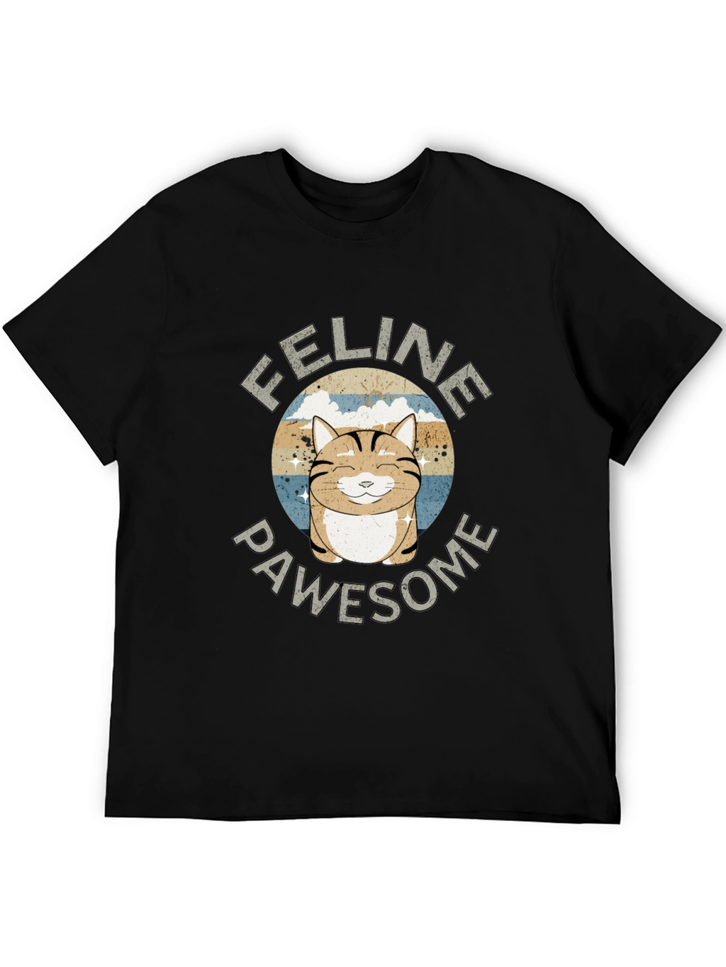 Feline Pawsome Cat Graphic Black T-Shirt
