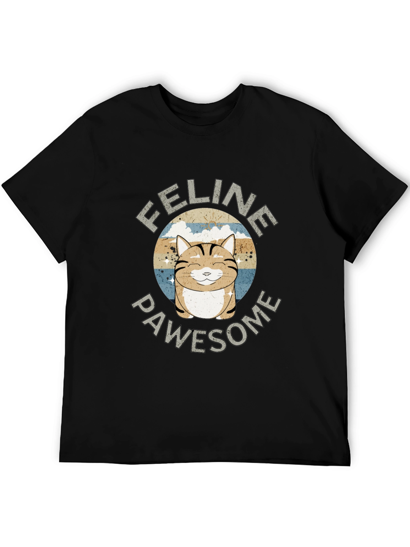 Feline Pawsome Cat Graphic Black T-Shirt