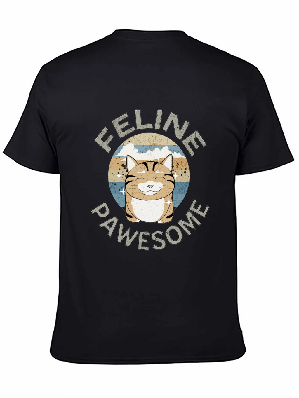 Feline Pawsome Cat Graphic Black T-Shirt