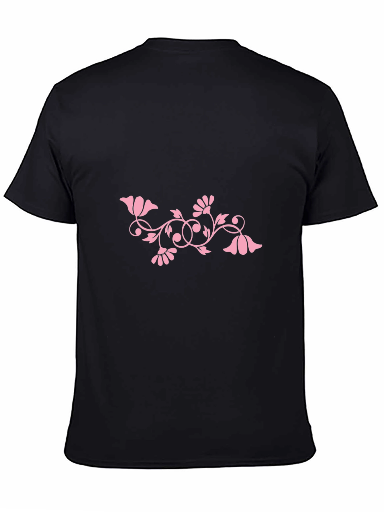 Black Tee with Pink Floral Design