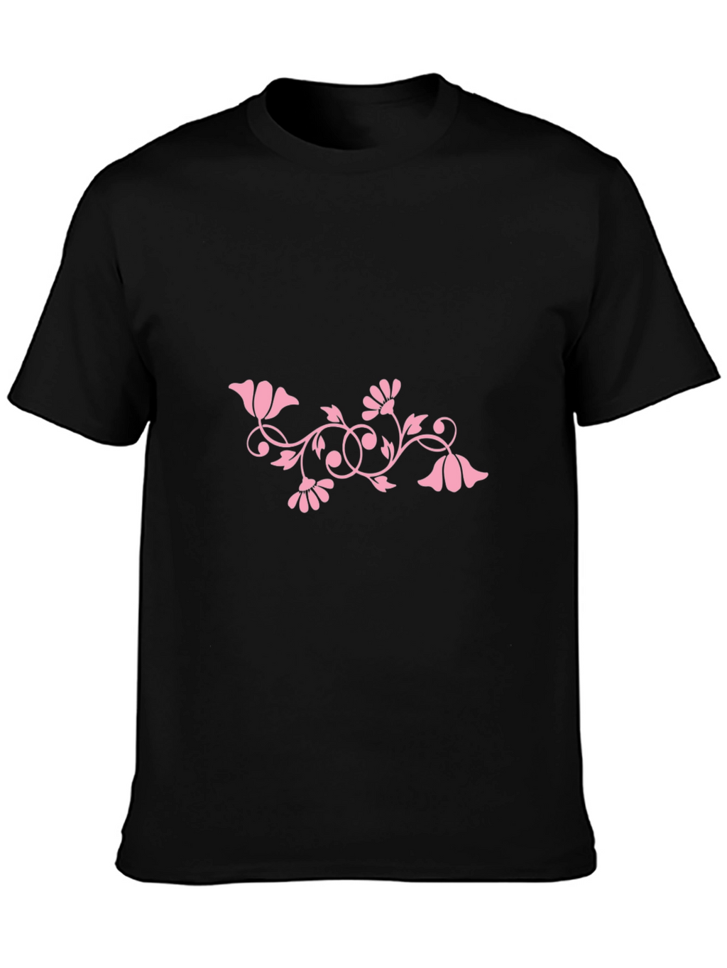 Black Tee with Pink Floral Design