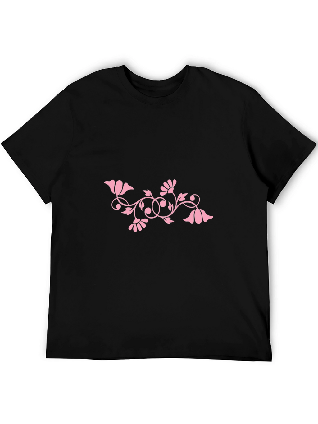 Black Tee with Pink Floral Design