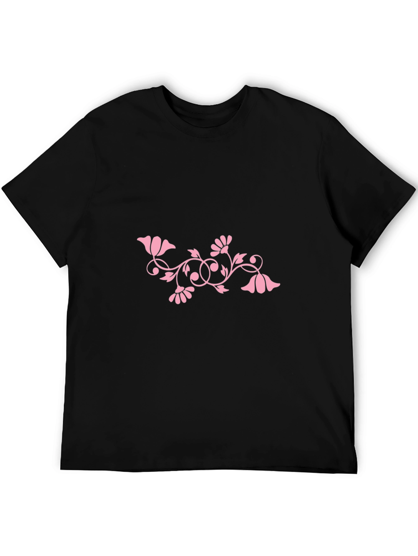Black Tee with Pink Floral Design