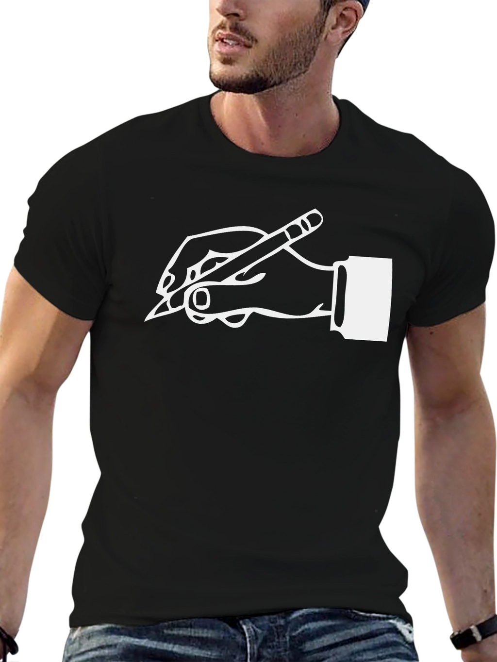 Creative Writer Graphic Tee - Hand Holding Pencil Design