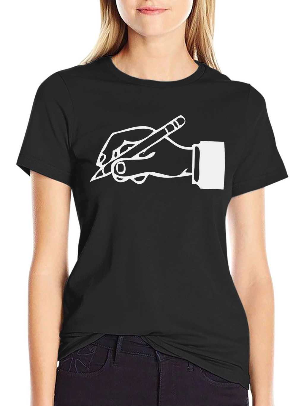Creative Writer Graphic Tee - Hand Holding Pencil Design