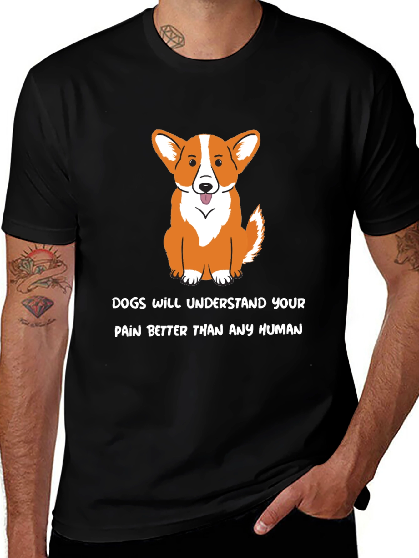 Dog Lover T-Shirt: Dogs Understand Your Pain - Black