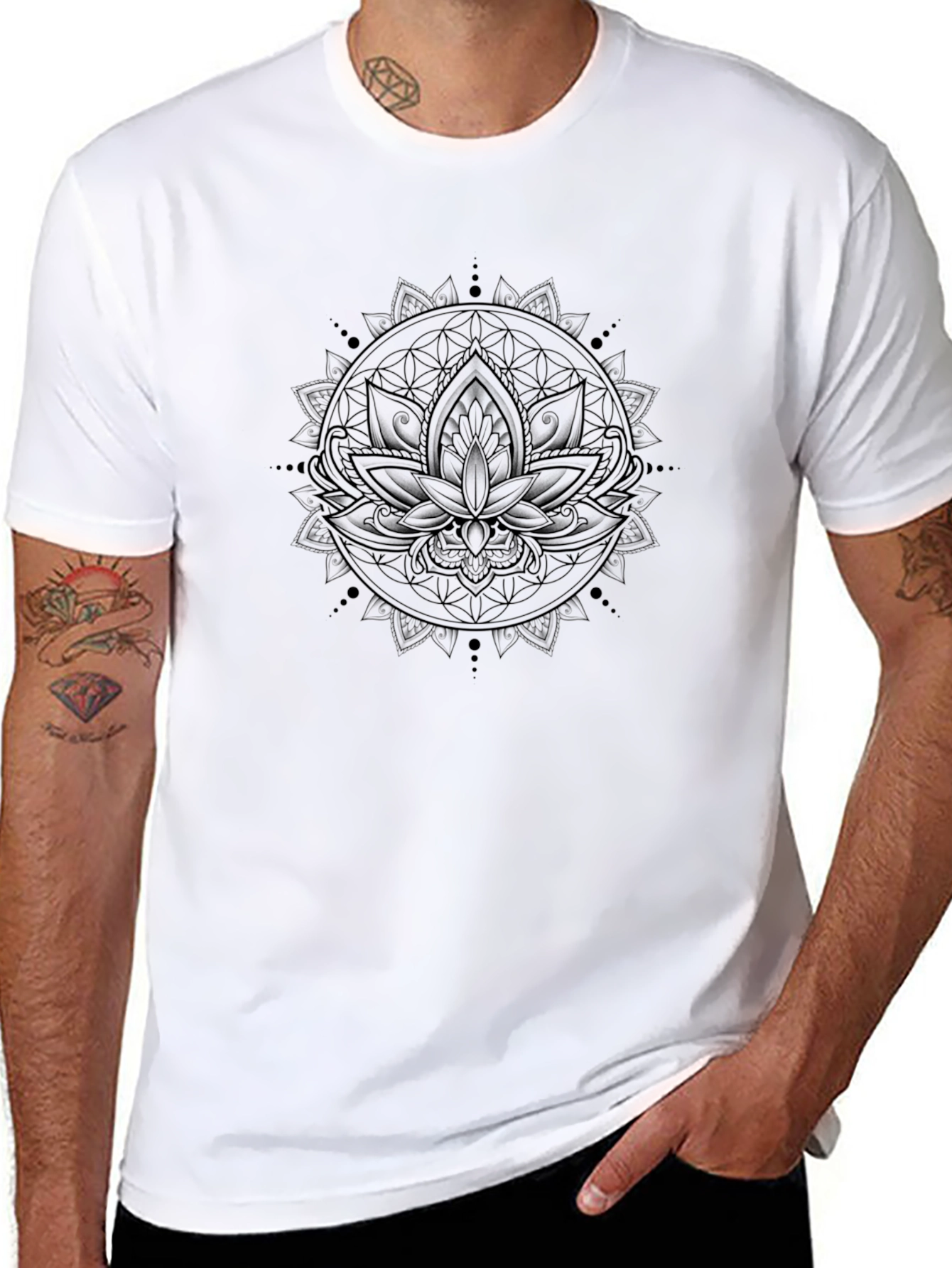 Lotus Mandala Graphic Tee - Soft Black Cotton T-Shirt