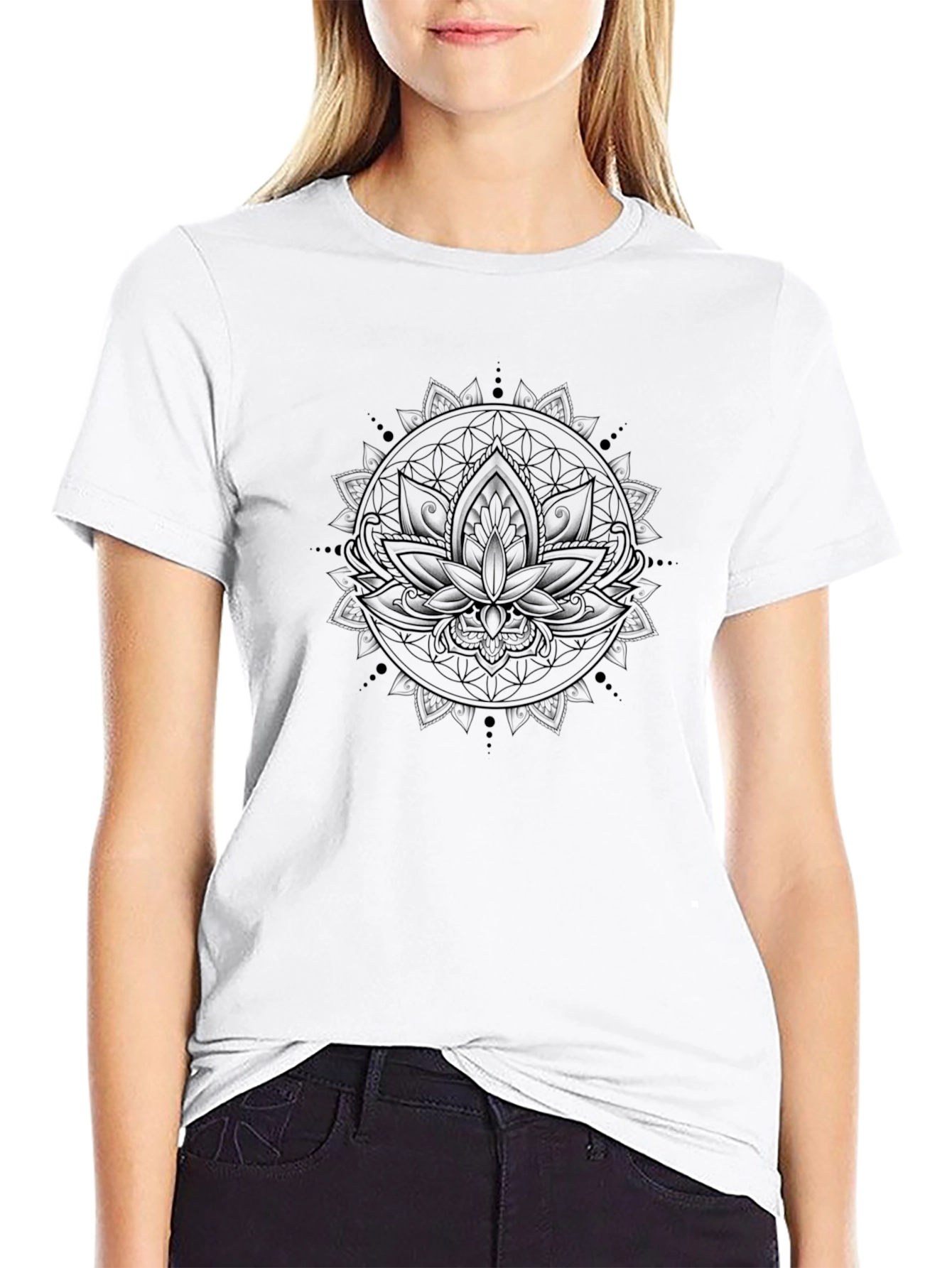 Lotus Mandala Graphic Tee - Soft Black Cotton T-Shirt