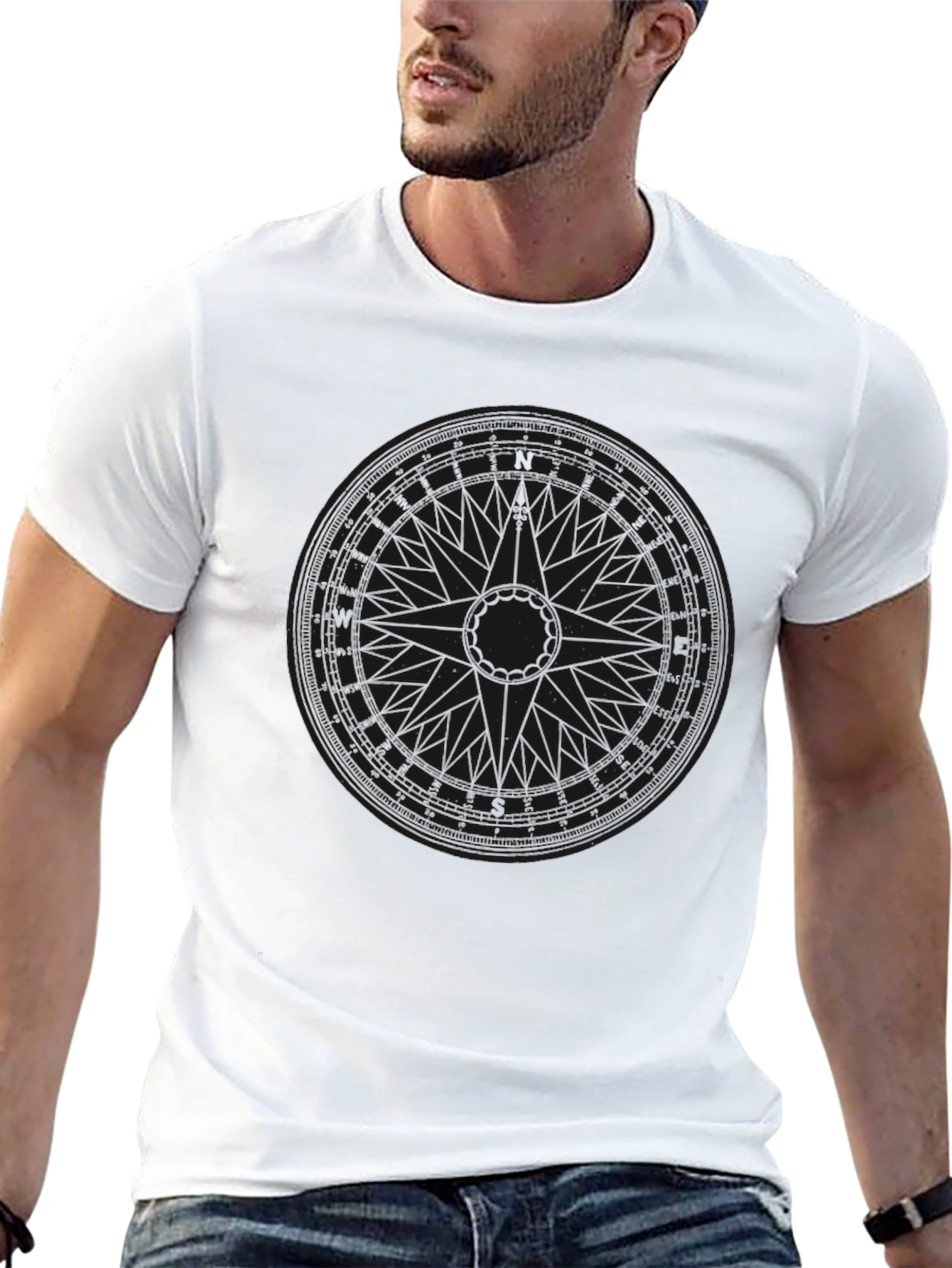 Mens Black Graphic Tee - Compass Design