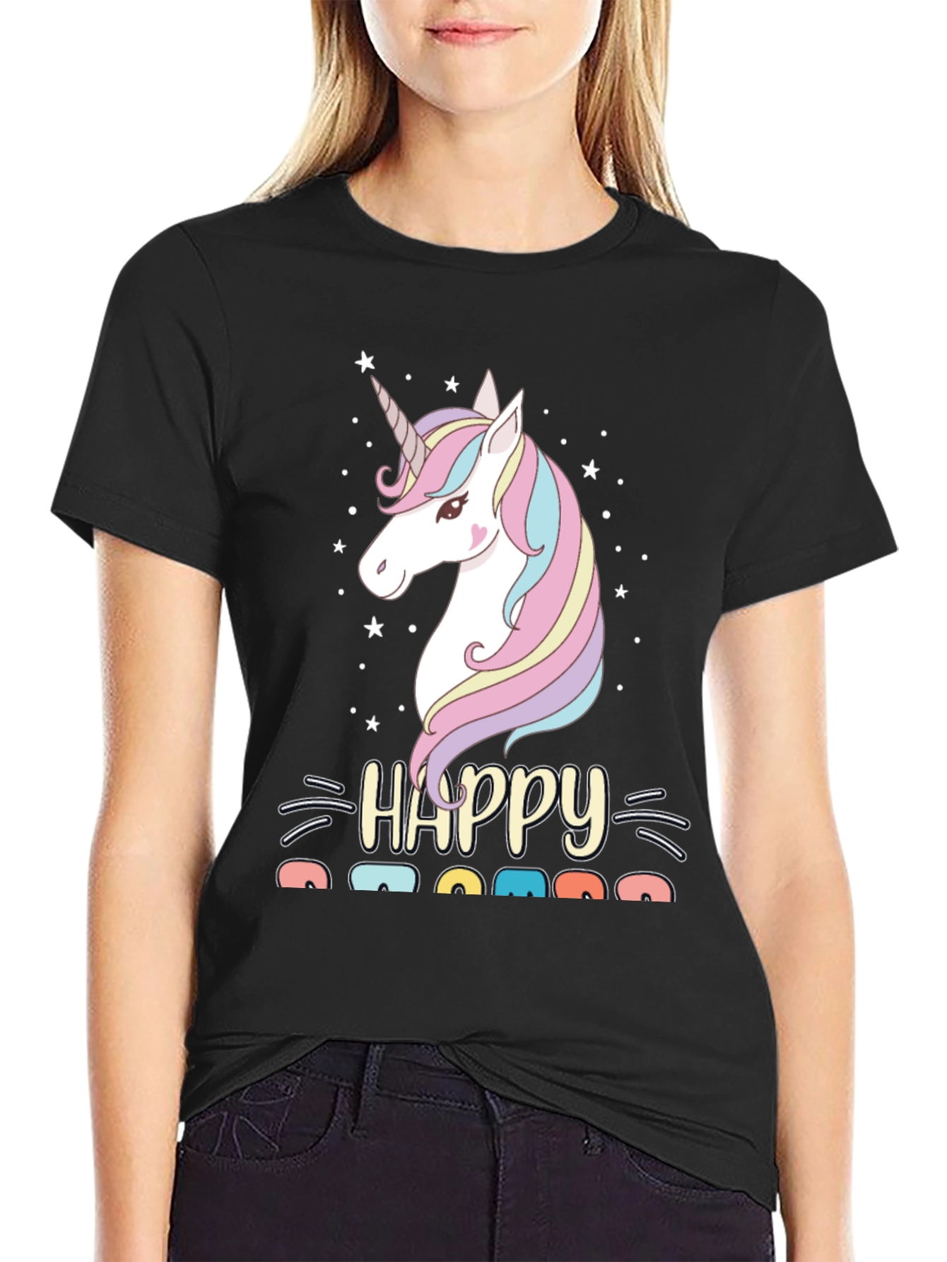 Happy Mama Unicorn Graphic Tee - Black