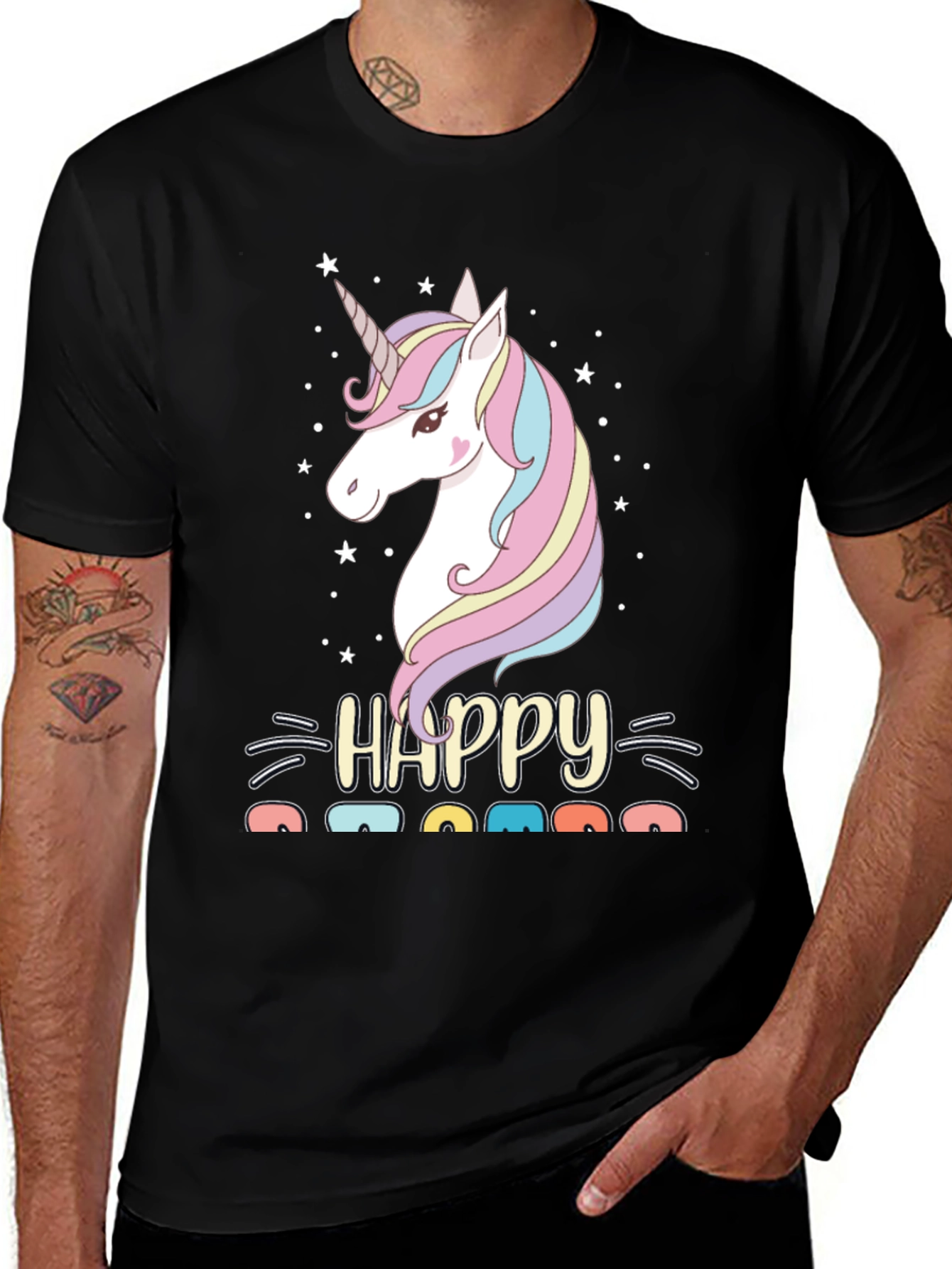 Happy Mama Unicorn Graphic Tee - Black