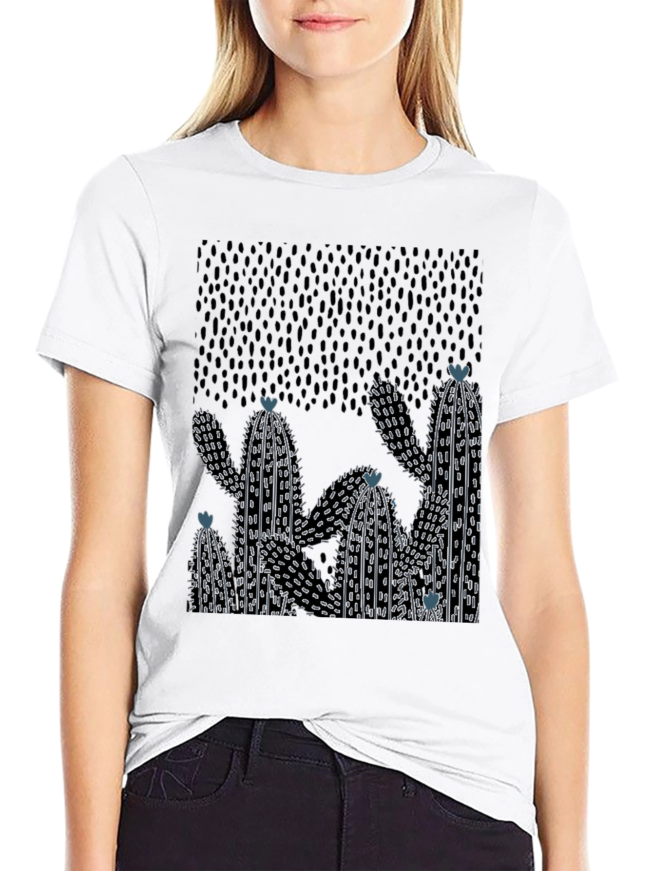 Cactus Graphic Print Crew Neck T-Shirt