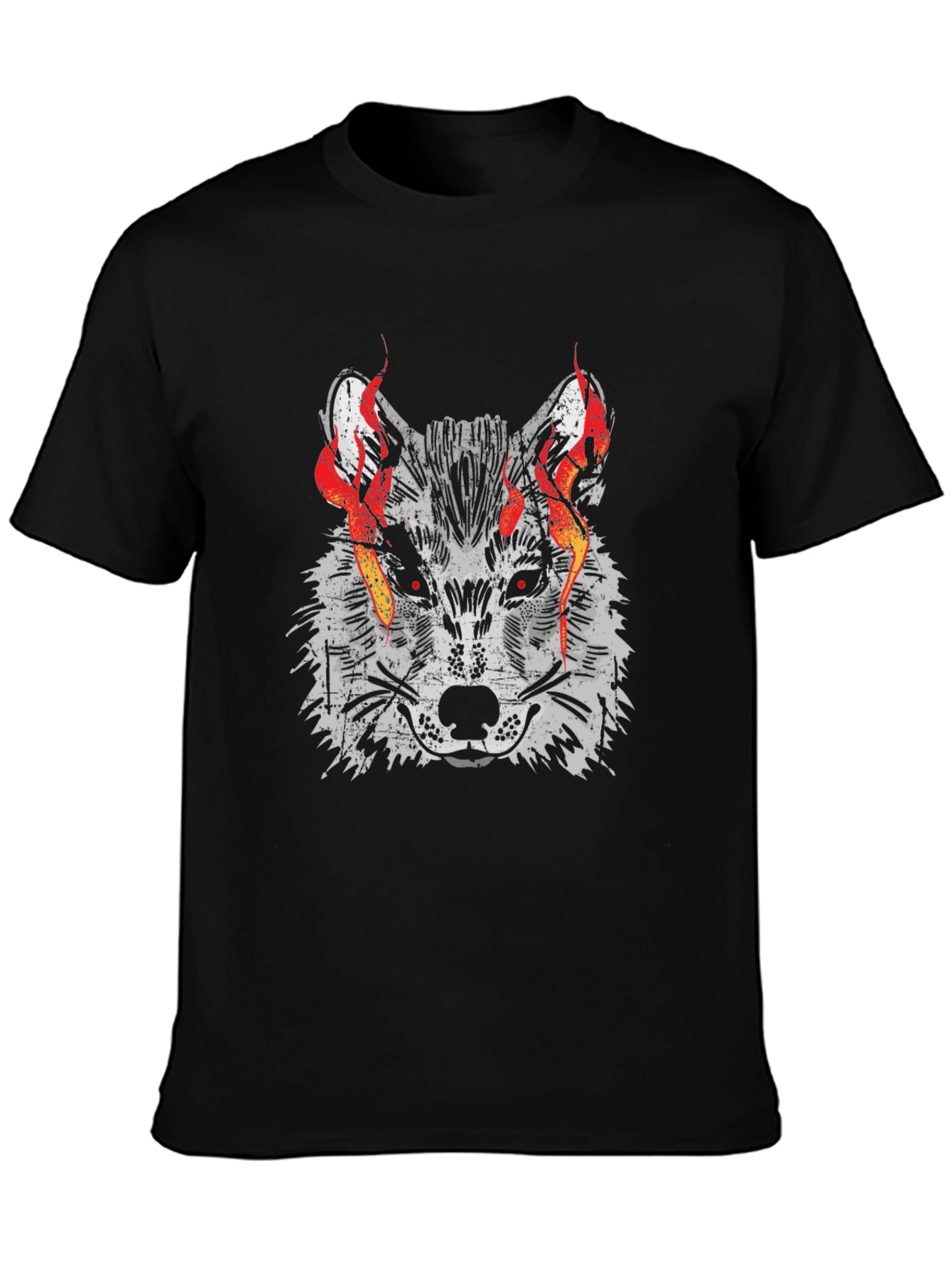 Fiery Wolf Graphic Tee - Mens Black T-Shirt