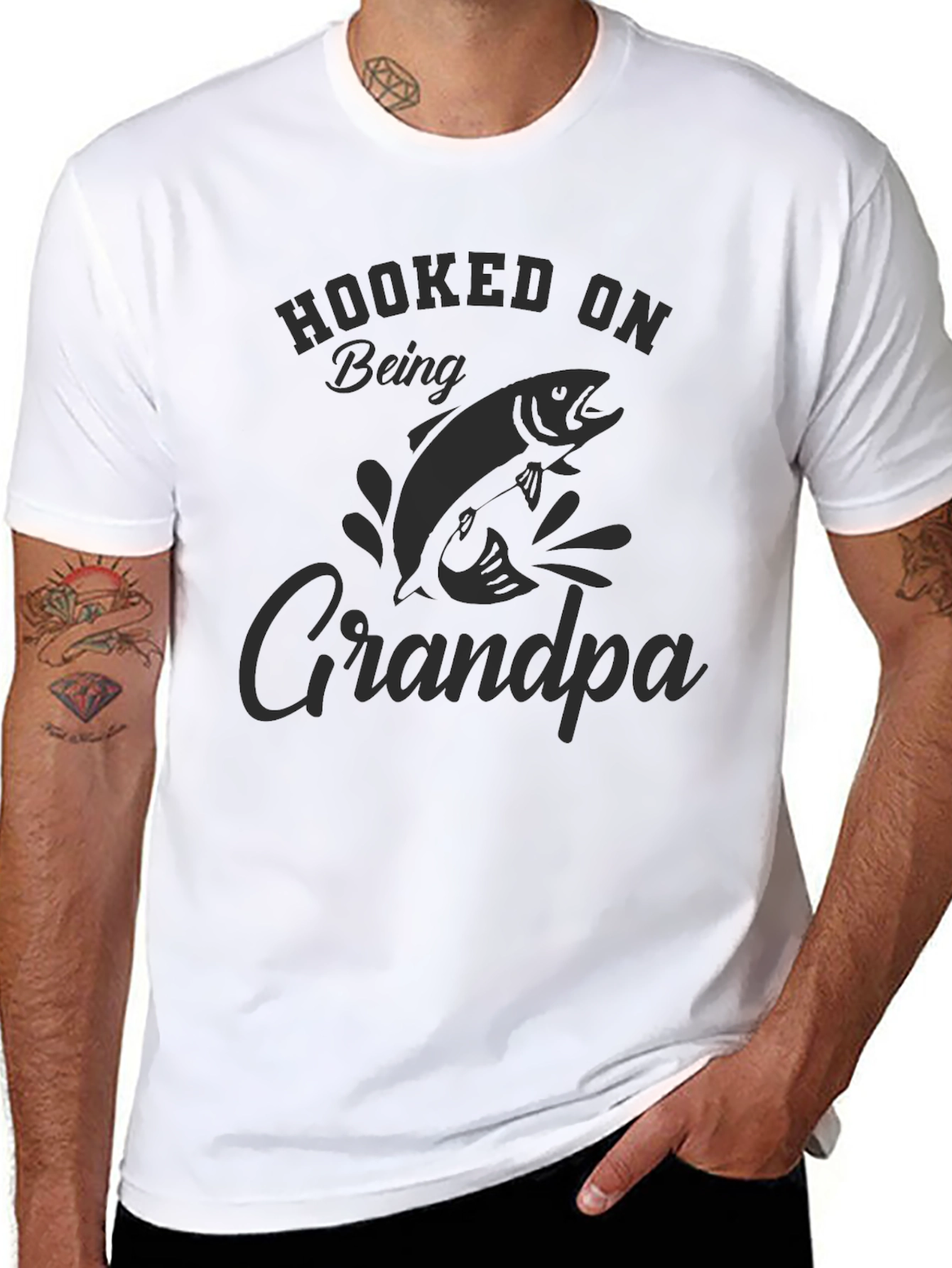 Hooked on Being Grandpa T-Shirt - Fishing Lover Gift