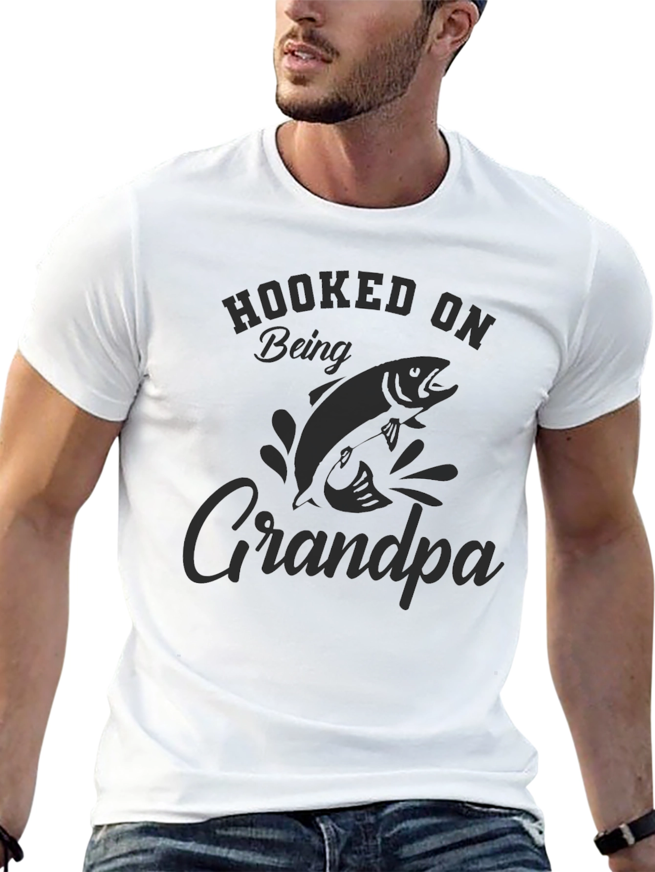 Hooked on Being Grandpa T-Shirt - Fishing Lover Gift