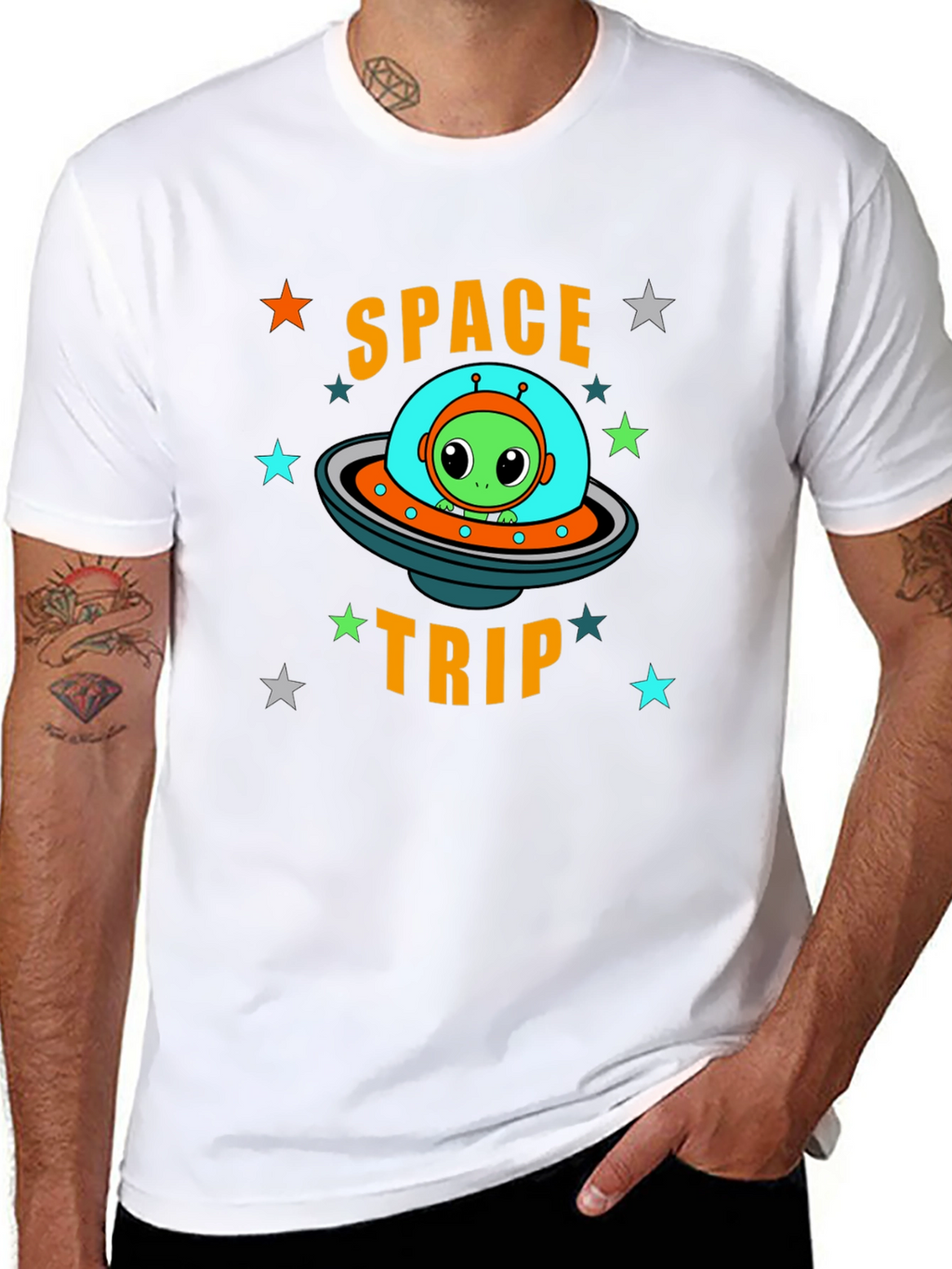 Space Trip Alien UFO Graphic T-Shirt