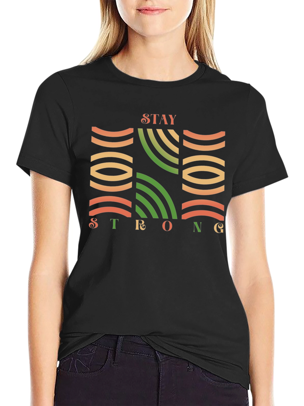 Stay Strong Graphic Print Black T-Shirt