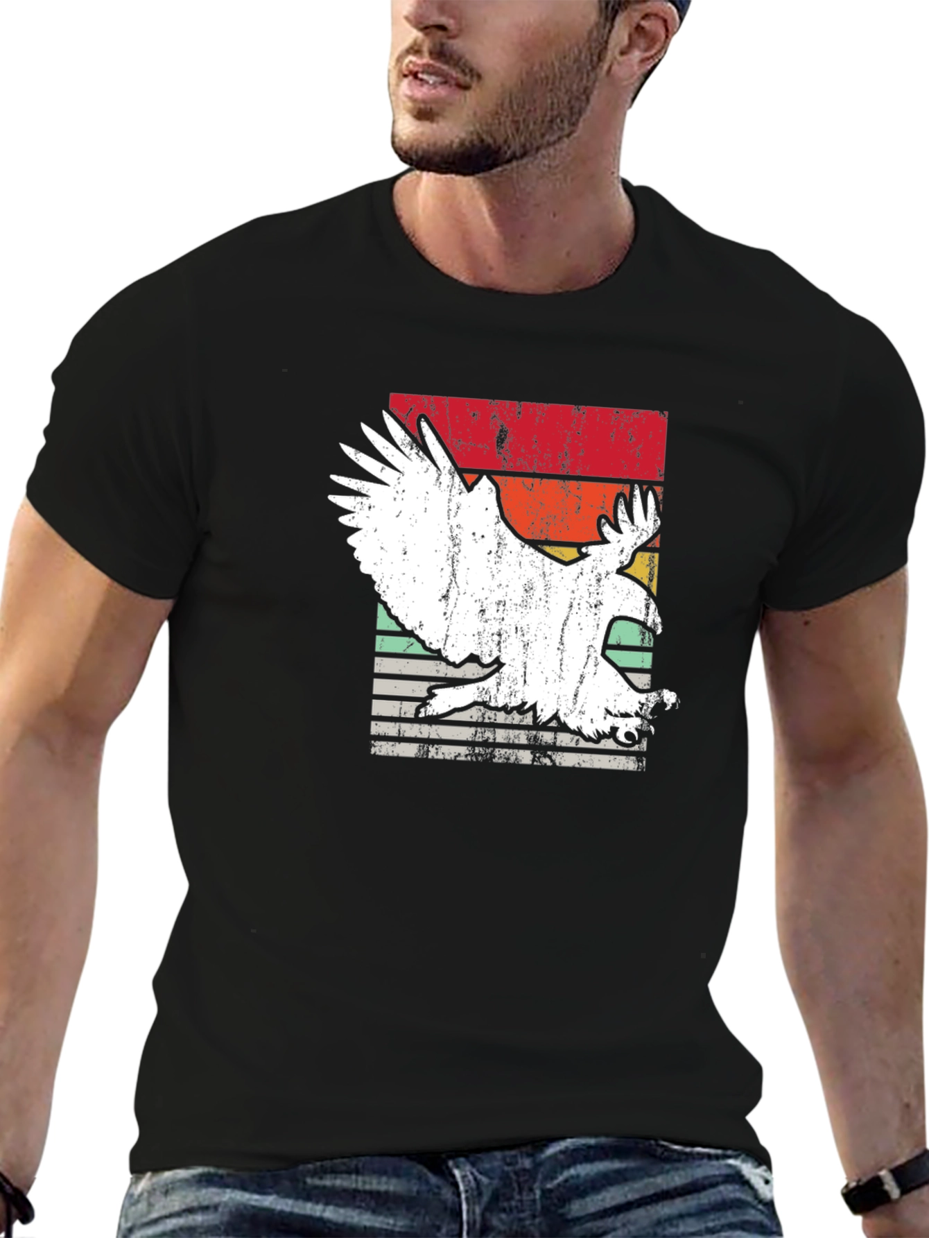 Retro Eagle Graphic Tee - Vintage Style Black T-Shirt