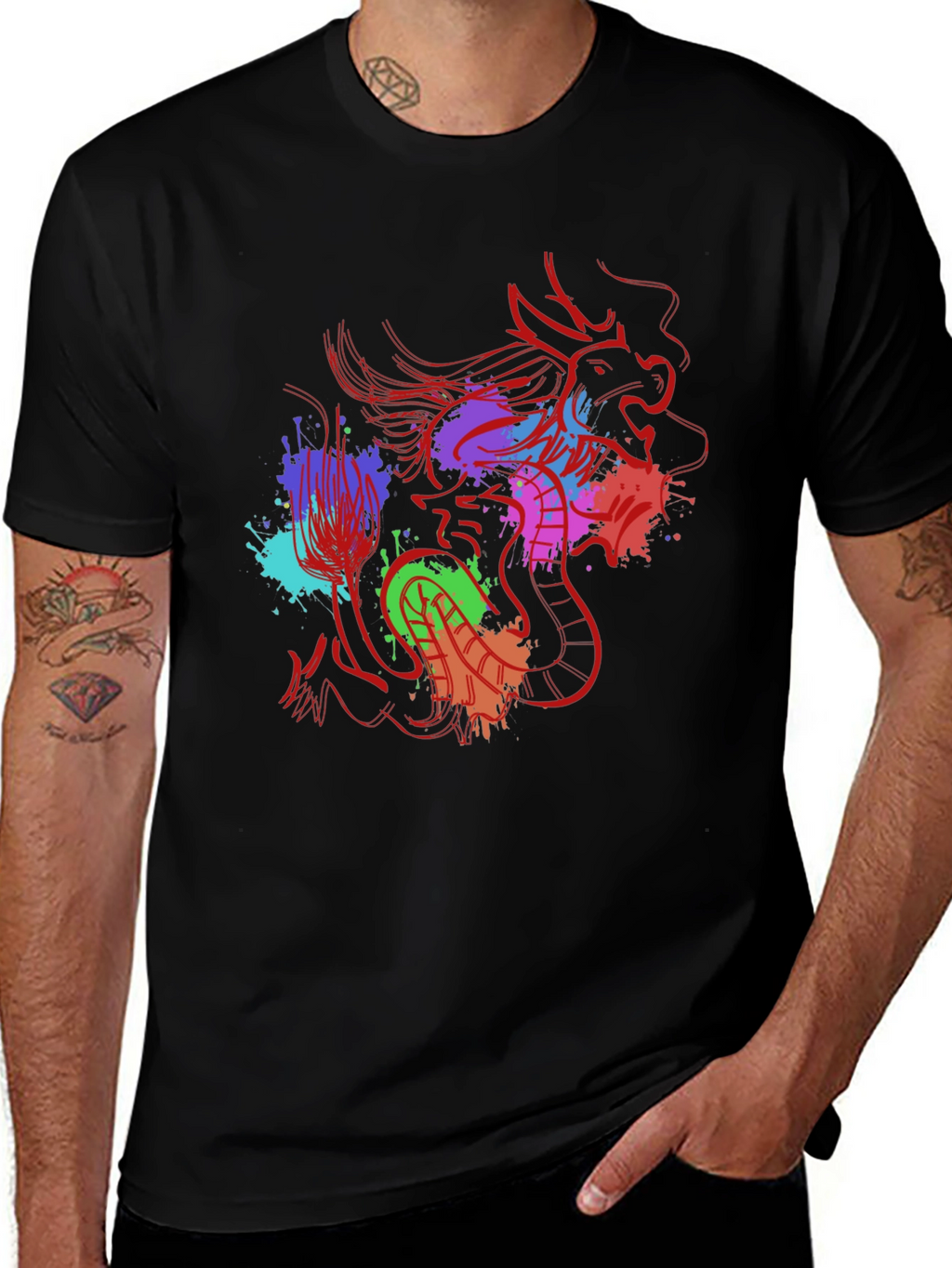 Dragon Splash Graphic Tee - Mens Black T-Shirt