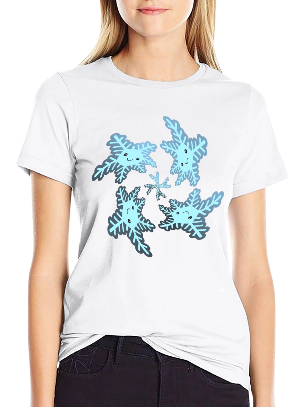 Cute Snowflake Graphic Tee - Black Cotton Blend