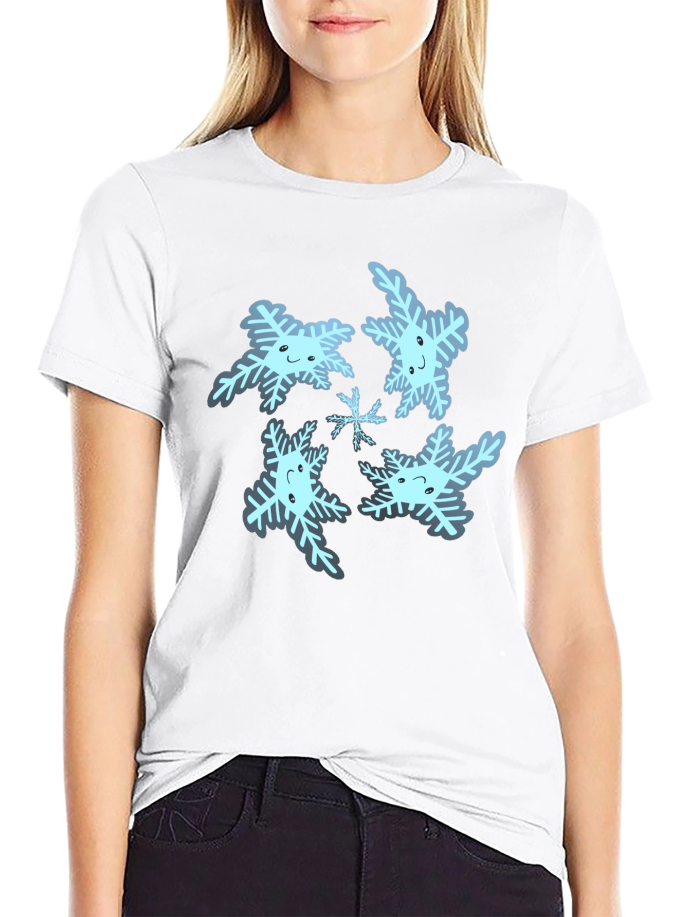 Cute Snowflake Graphic Tee - Black Cotton Blend
