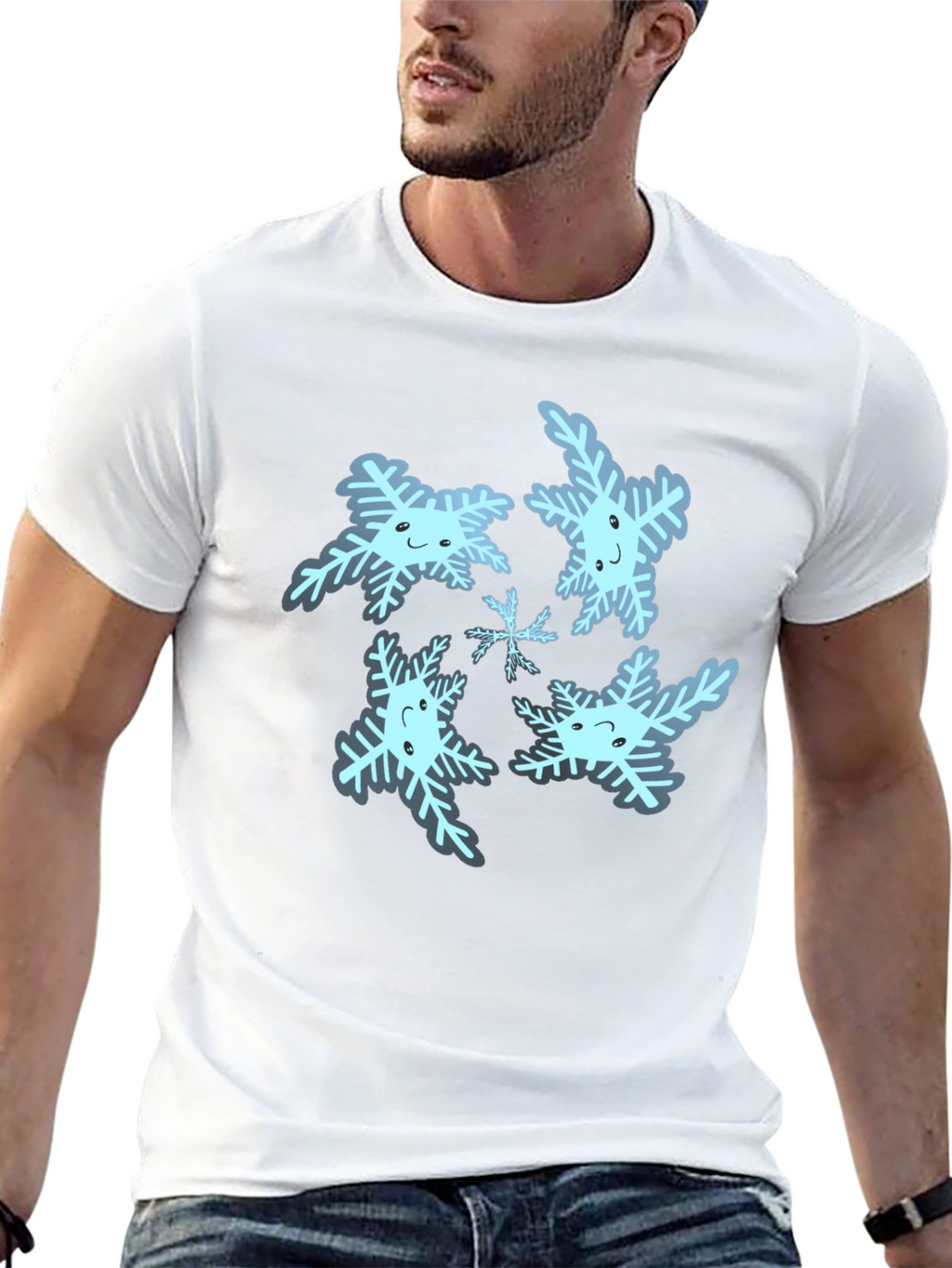 Cute Snowflake Graphic Tee - Black Cotton Blend
