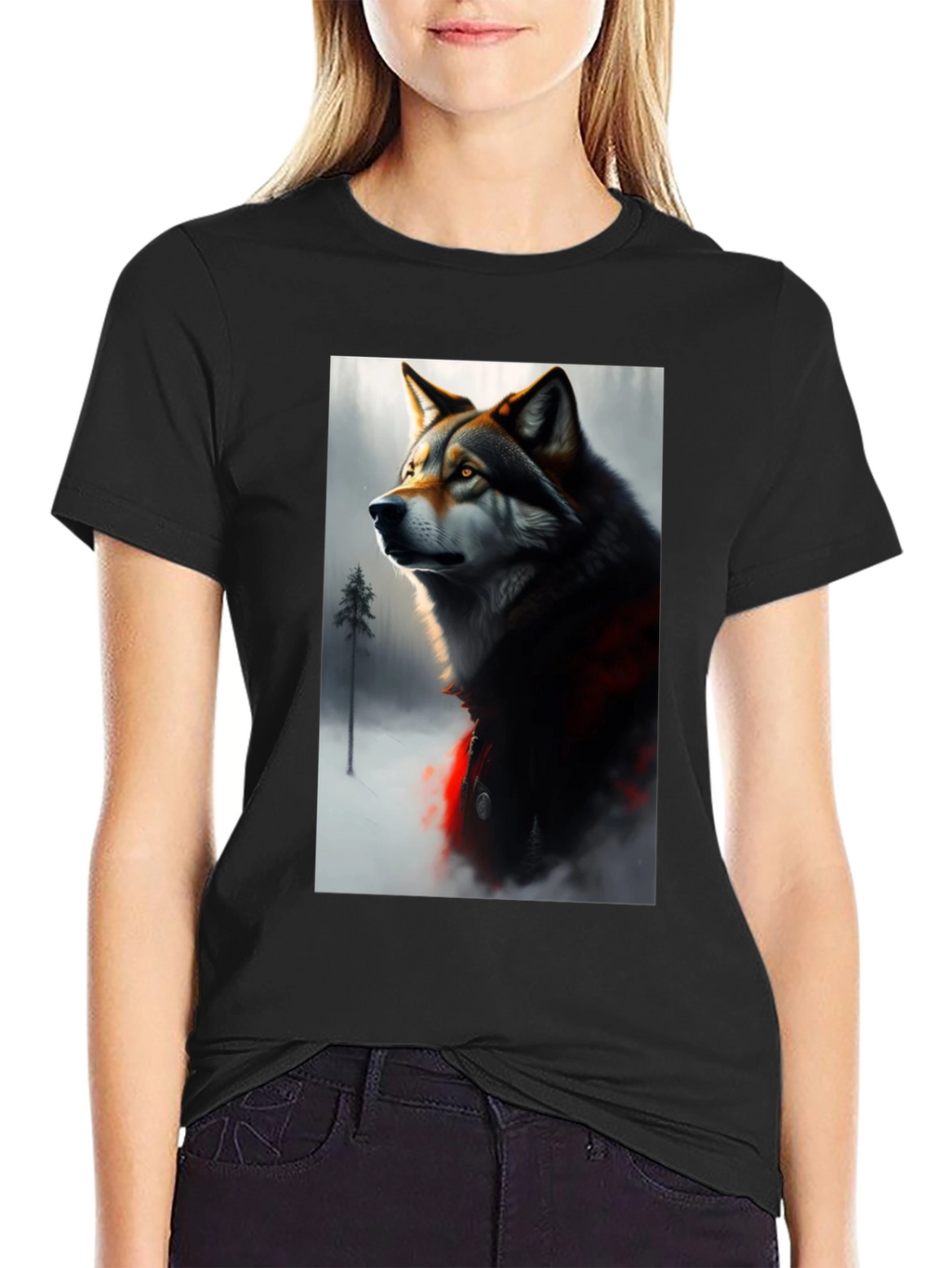 Wolf Graphic Black T-Shirt - Stylish Animal Print Tee