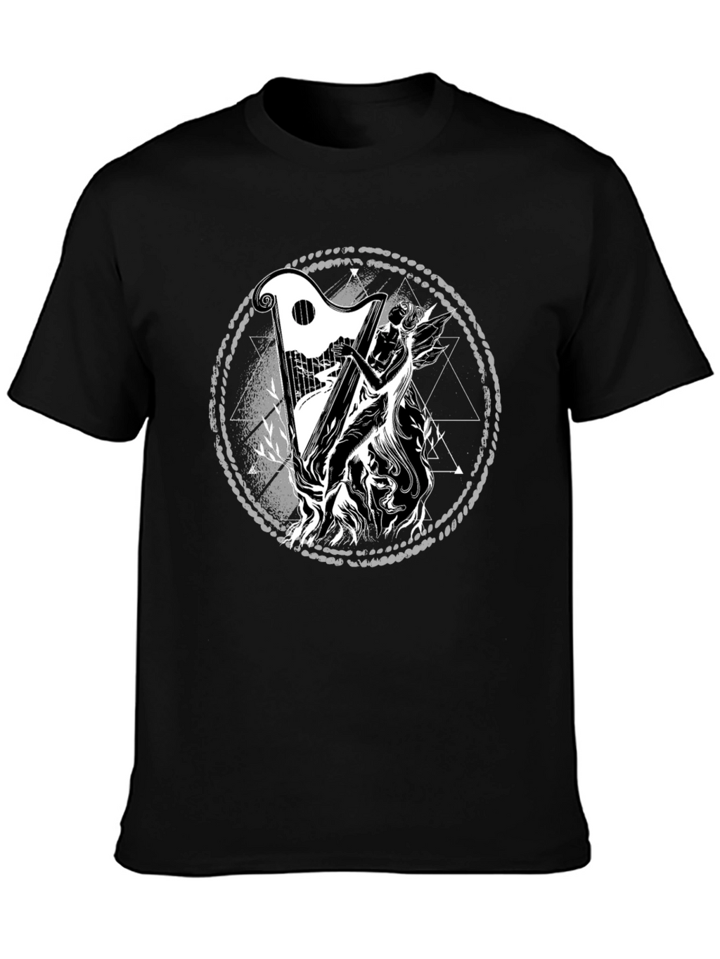 Mystic Harpist Graphic Black T-Shirt