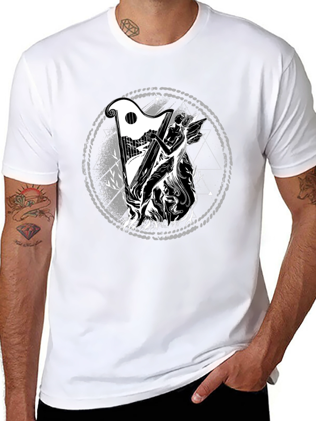 Mystic Harpist Graphic Black T-Shirt