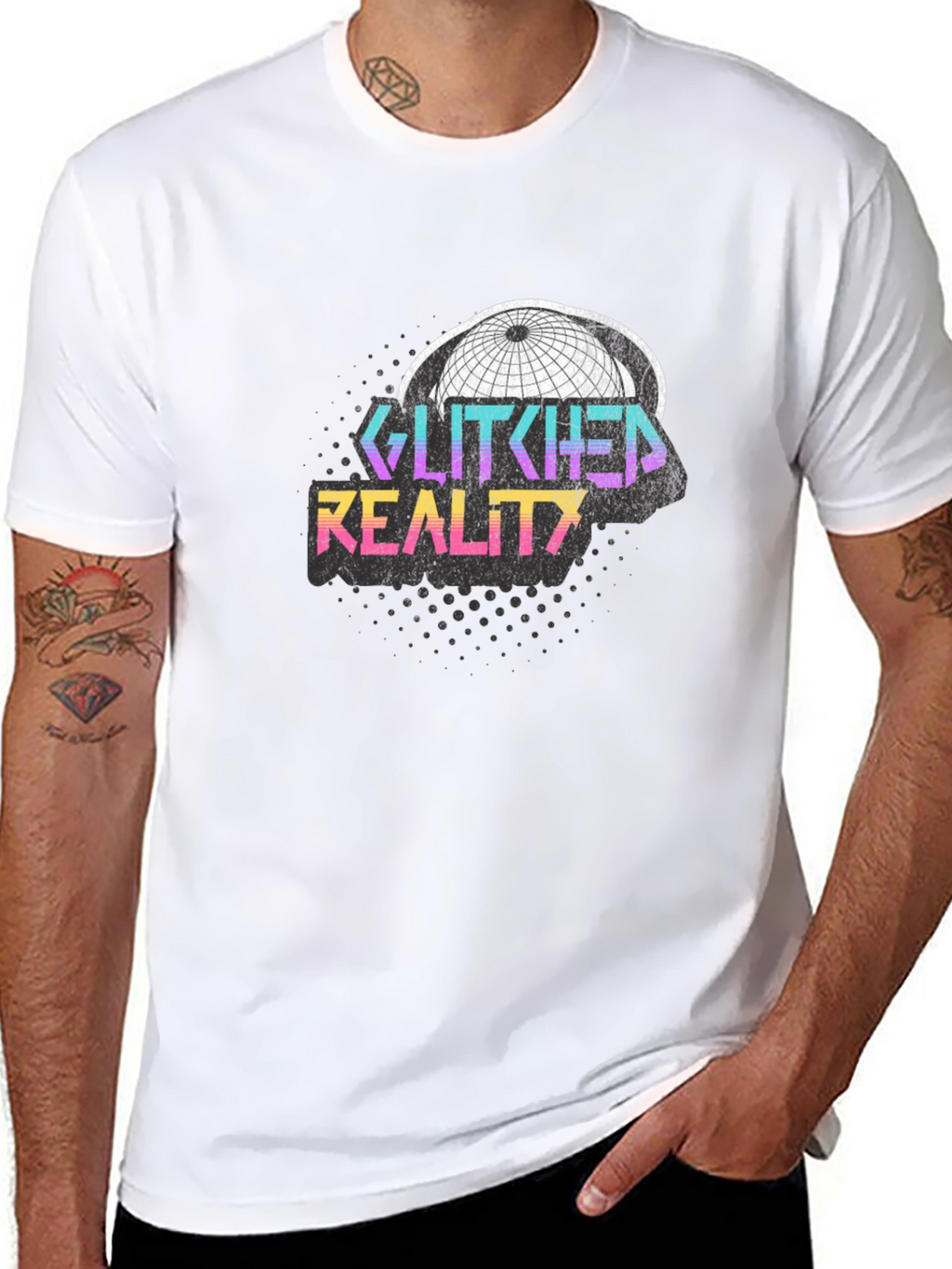 Glitched Reality Graphic Tee - Retro Style Black T-Shirt