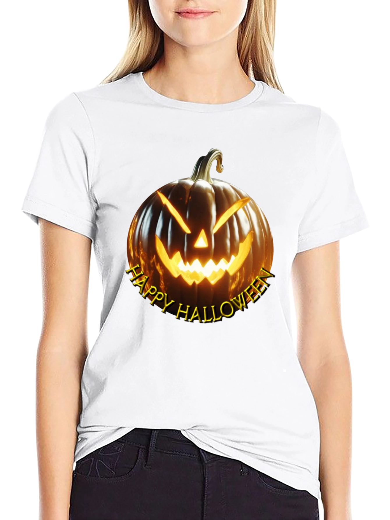 Happy Halloween Pumpkin Graphic Tee - Black
